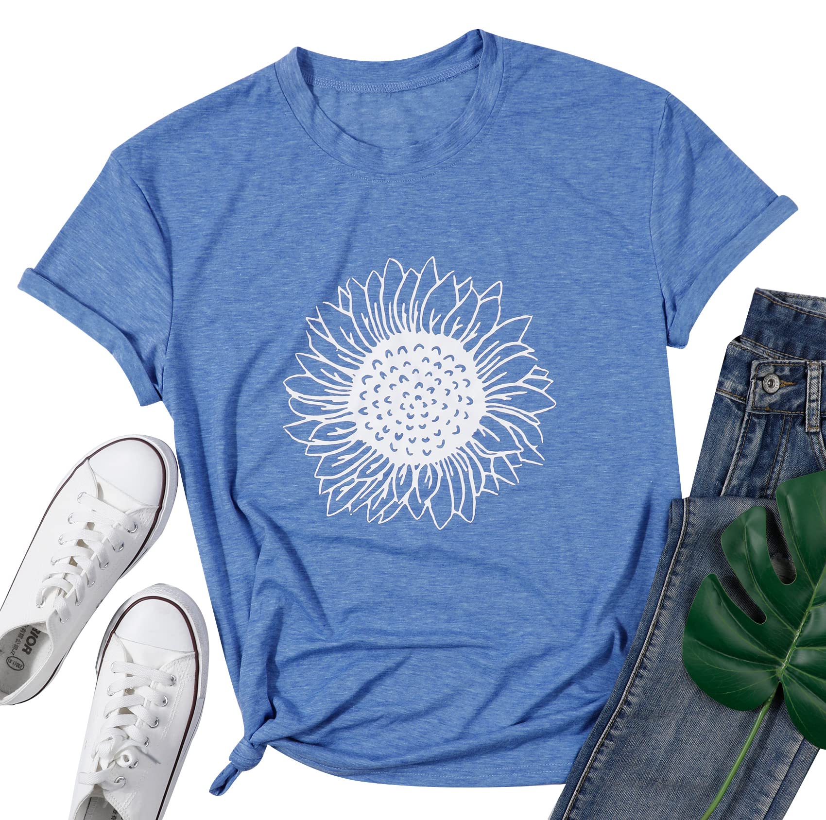 Sunflower Graphic T-Shirt for Women - Short Sleeve Summer Casual Tee Top - Perfect for Beach Outings, Picnics & Everyday Wear