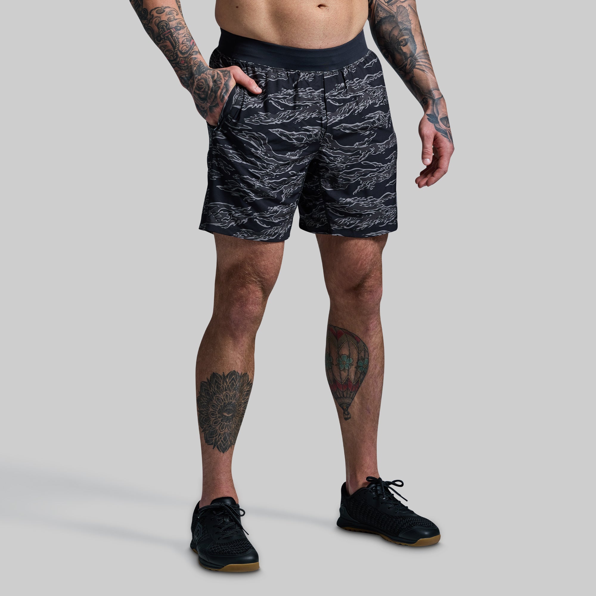 Versatile Compression Shorts with 7-Inch Inseam - Night Tiger Design for Running, Gym & Active Lifestyle
