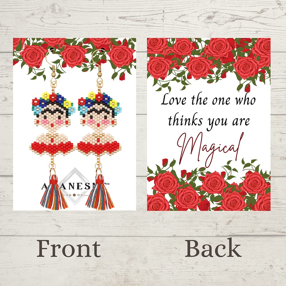 Handmade Mexican Style Dangle Earrings for Women - Cute Beaded Boho Jewelry with Inspirational Gift Card | Perfect for Festivals, Parties & Everyday Boho Fashion