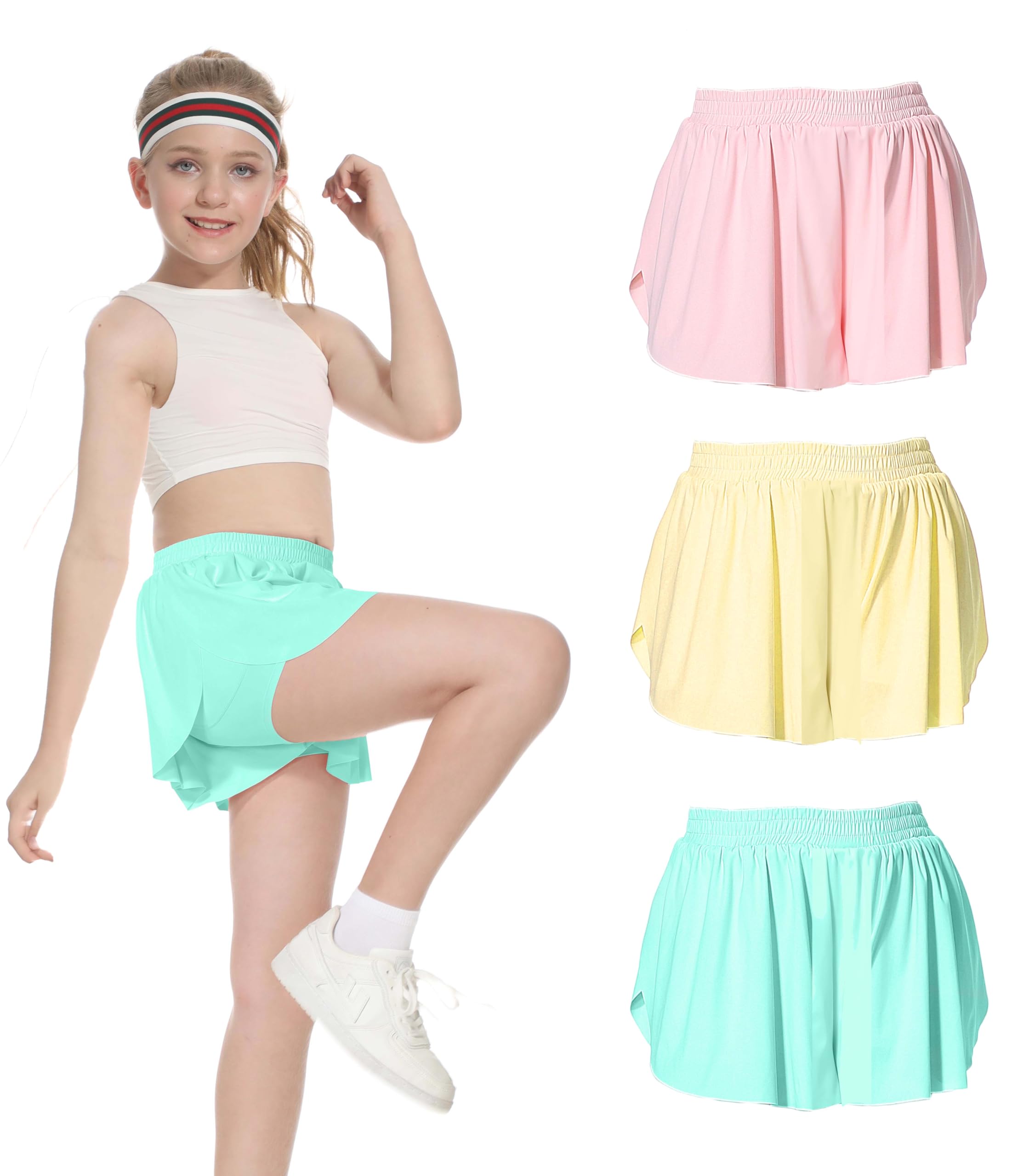 Girls' Athletic Flowy Butterfly Shorts - 2-in-1 Skorts for Tennis, Golf, Cheerleading & Running | Comfortable Preppy Sports Skirt for Active Kids | Perfect for Practice, Gym Class & Outdoor Play