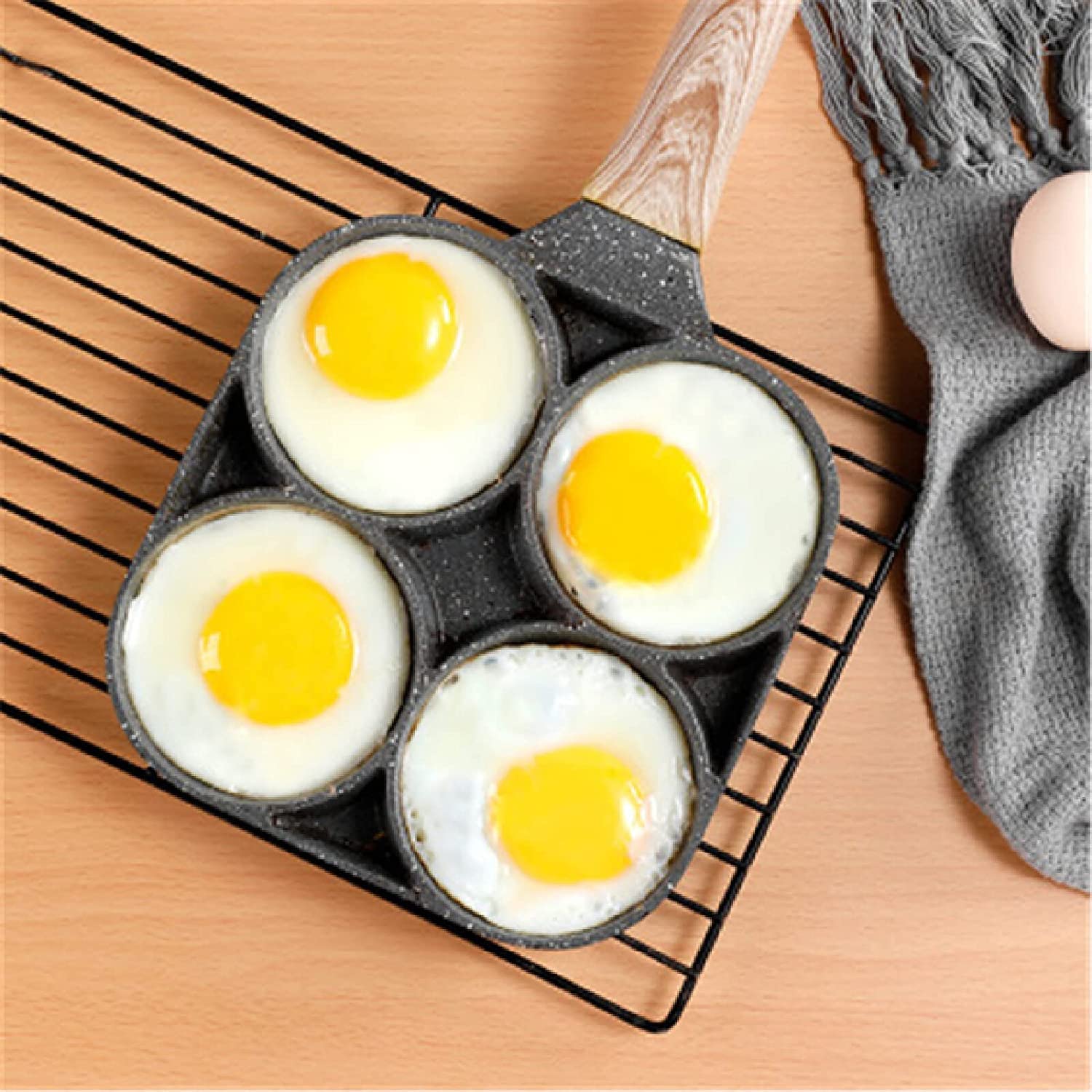 Nonstick 4-Hole Egg Frying Pan - Pancake Maker for Perfect Omelets, Breakfast Sandwiches & Steak - Ideal for Home Cooking, Camping & RV Trips - Easy Clean Breakfast Cookware Set