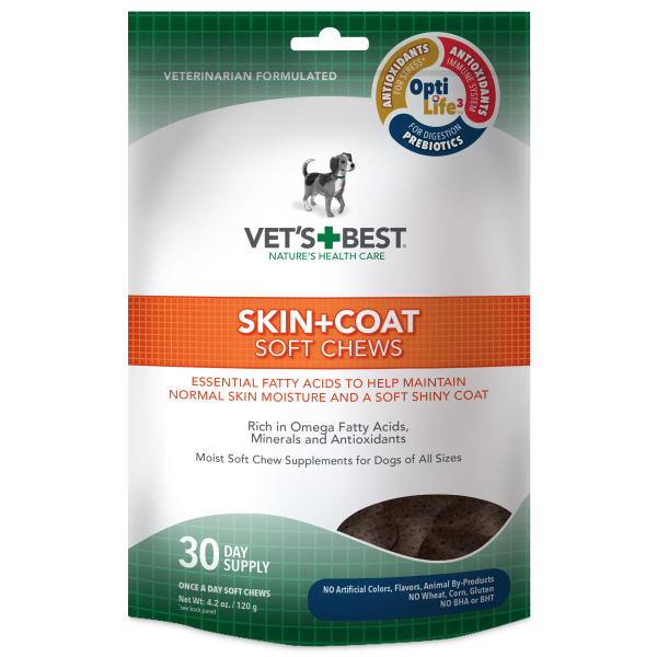 Vet's Best Dog Skin & Coat Soft Chews - 30 Count | Omega 3 & 6 Supplements for Healthy Fur & Itch Relief | Perfect for Grooming & Allergy Season Care