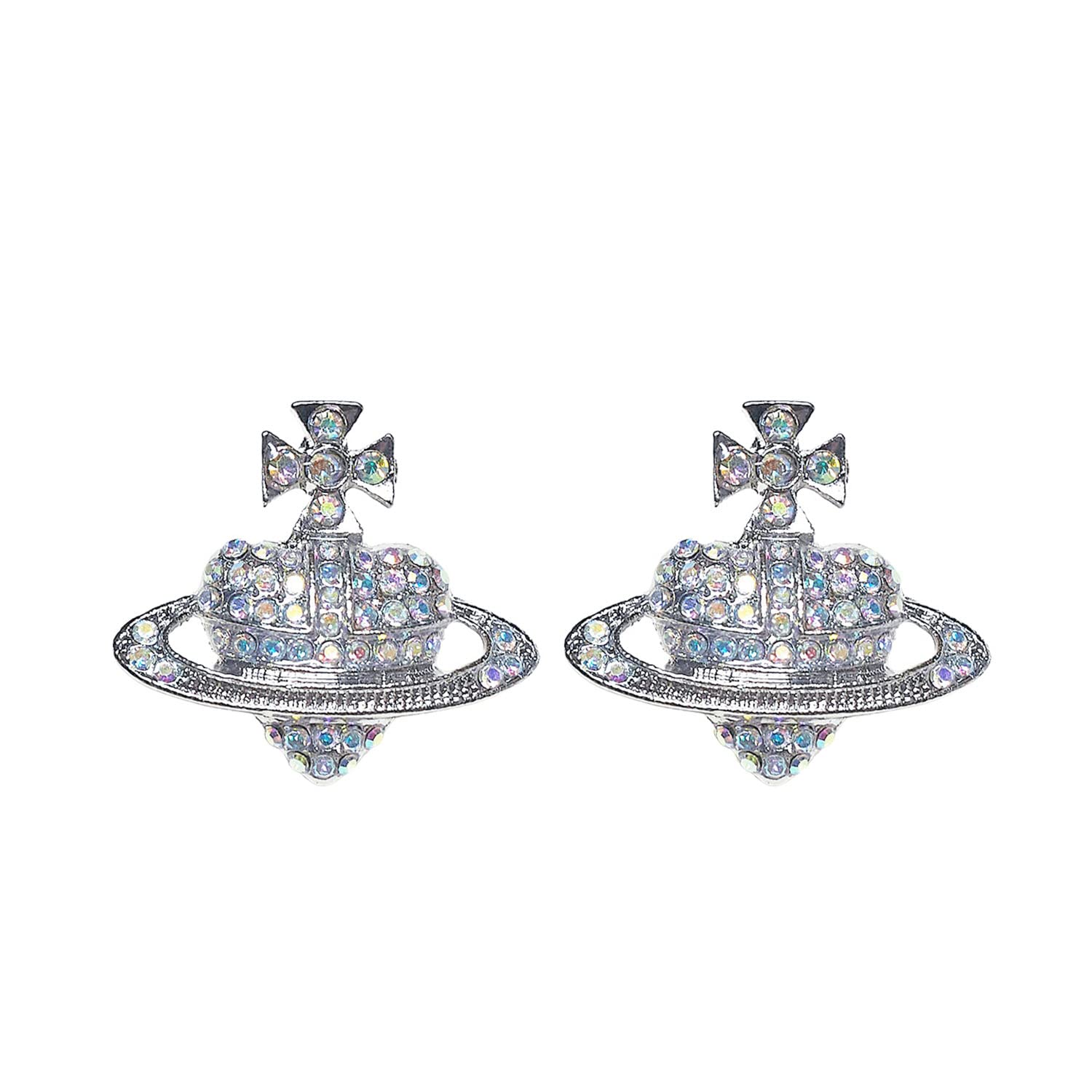 Heart-Shaped Planet Earrings for Women - Crystal Rhinestone Studded Colorful Diamond Dangle Earrings - Trendy Jewelry Gift for Girls & Women (Perfect for Parties, Date Nights & Special Occasions)