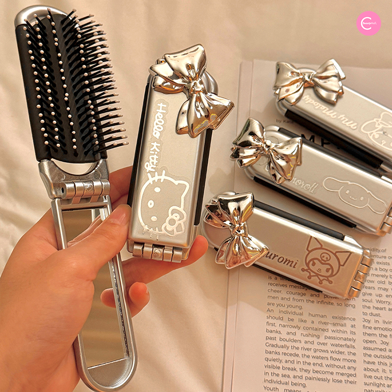 HEART PLANET Compact Foldable Cushion Brush with Mirror - Portable Makeup Brush for Travel, Touch Ups & On-The-Go Beauty - Perfect for Home, Office & Travel Makeup Kit