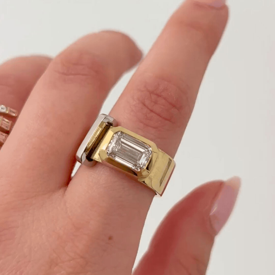 JOON Bezel Set Trapezoid Band Ring - Elegant Stackable Jewelry for Women, Dainty Minimalist Wedding Band, Perfect for Everyday Wear, Anniversary Gift & Special Occasions