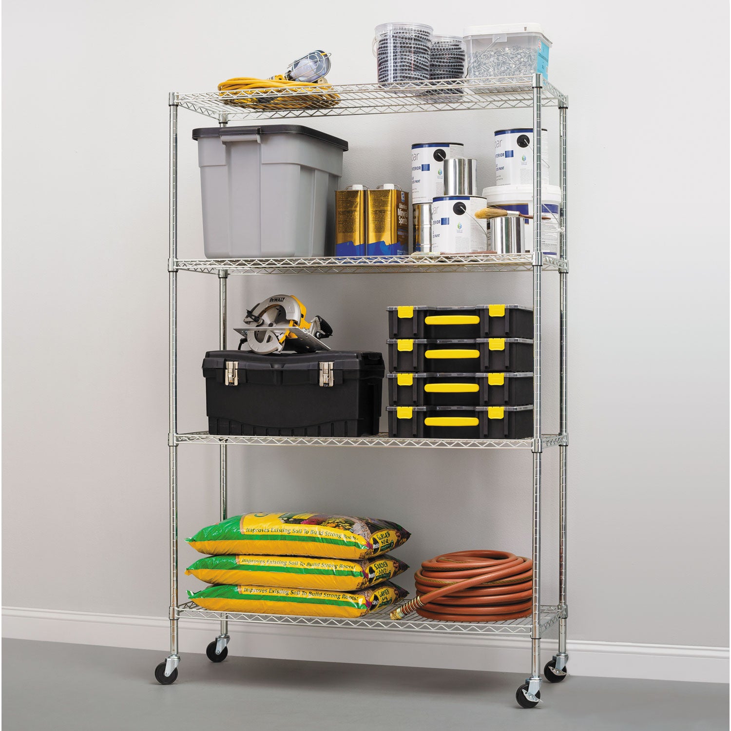 Alera® NSF Certified 4-Tier Wire Shelving Unit with Wheels - 48