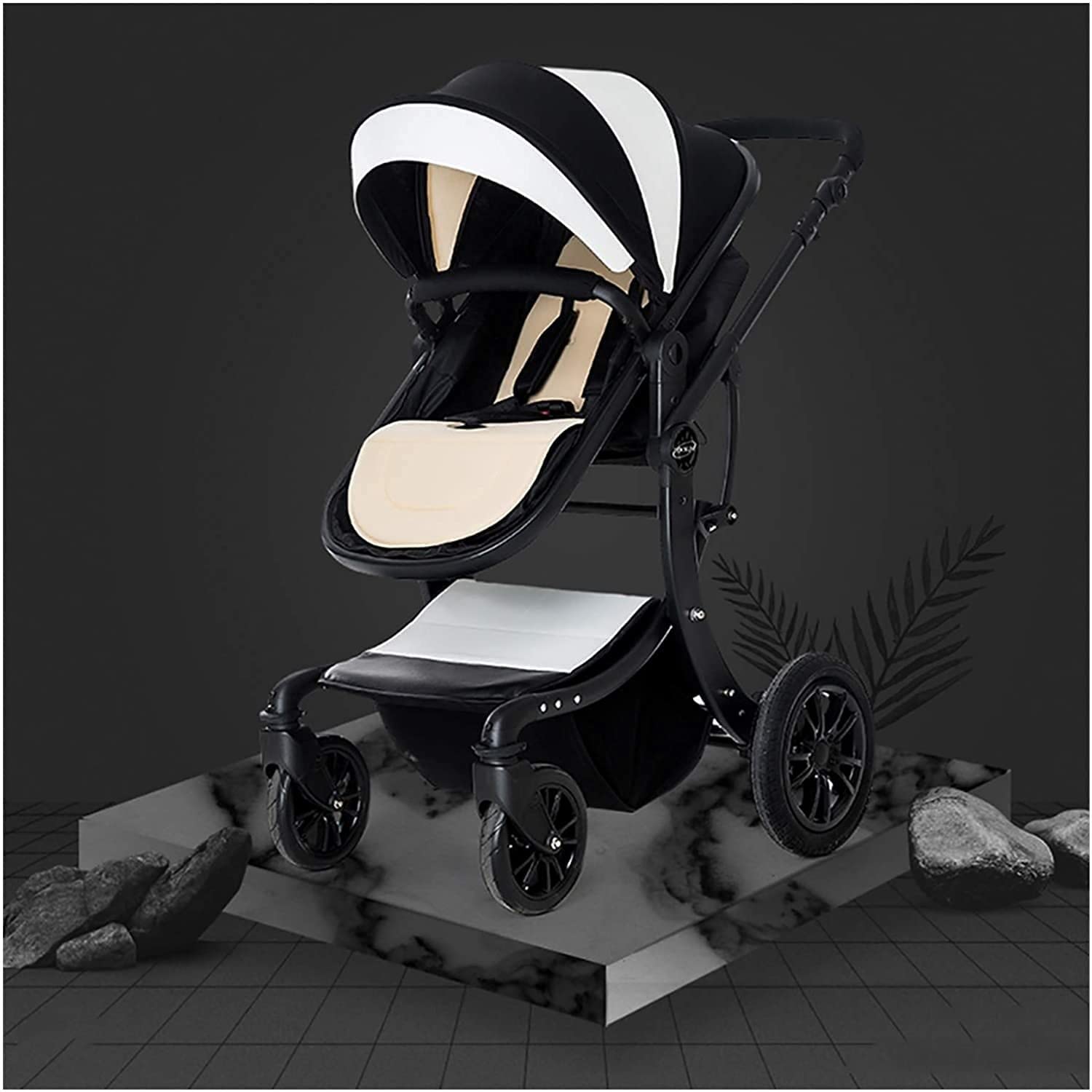 MingrXieh 2-in-1 Baby Stroller with Bassinet - Shock-Resistant Luxury Pram for Newborn & Toddler, 5-Point Safety Harness, High Landscape Design (Black) | Perfect for Park Walks, Shopping & Travel