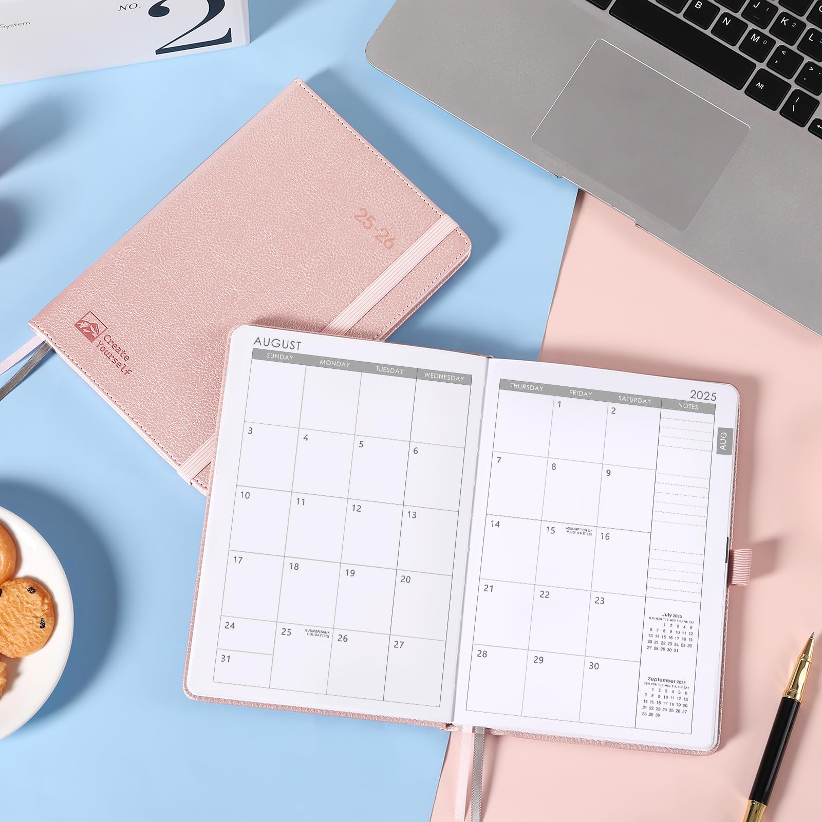2025-2026 Academic Planner - Weekly & Monthly Planner from July 2025 to June 2026, 5.7'' x 8.4'' Compact Size with Thick Paper, Leather Cover, Pen Holder & Back Pocket - Rose Gold - Perfect for Students, Professionals & Daily Organization