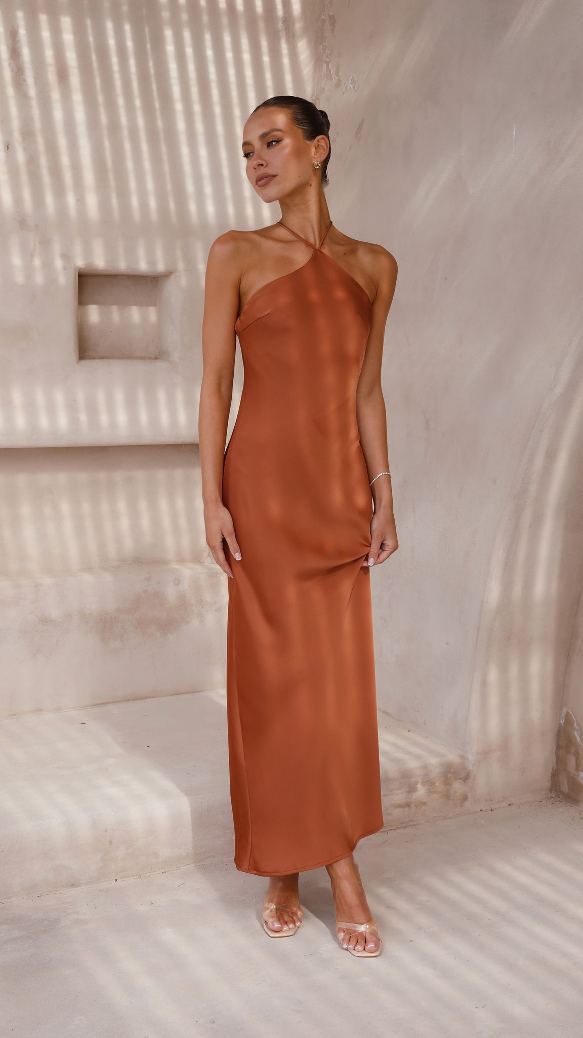 Chiara Maxi Dress in Copper - Elegant Long Flowy Dress for Women, Perfect for Weddings, Parties & Summer Outfits