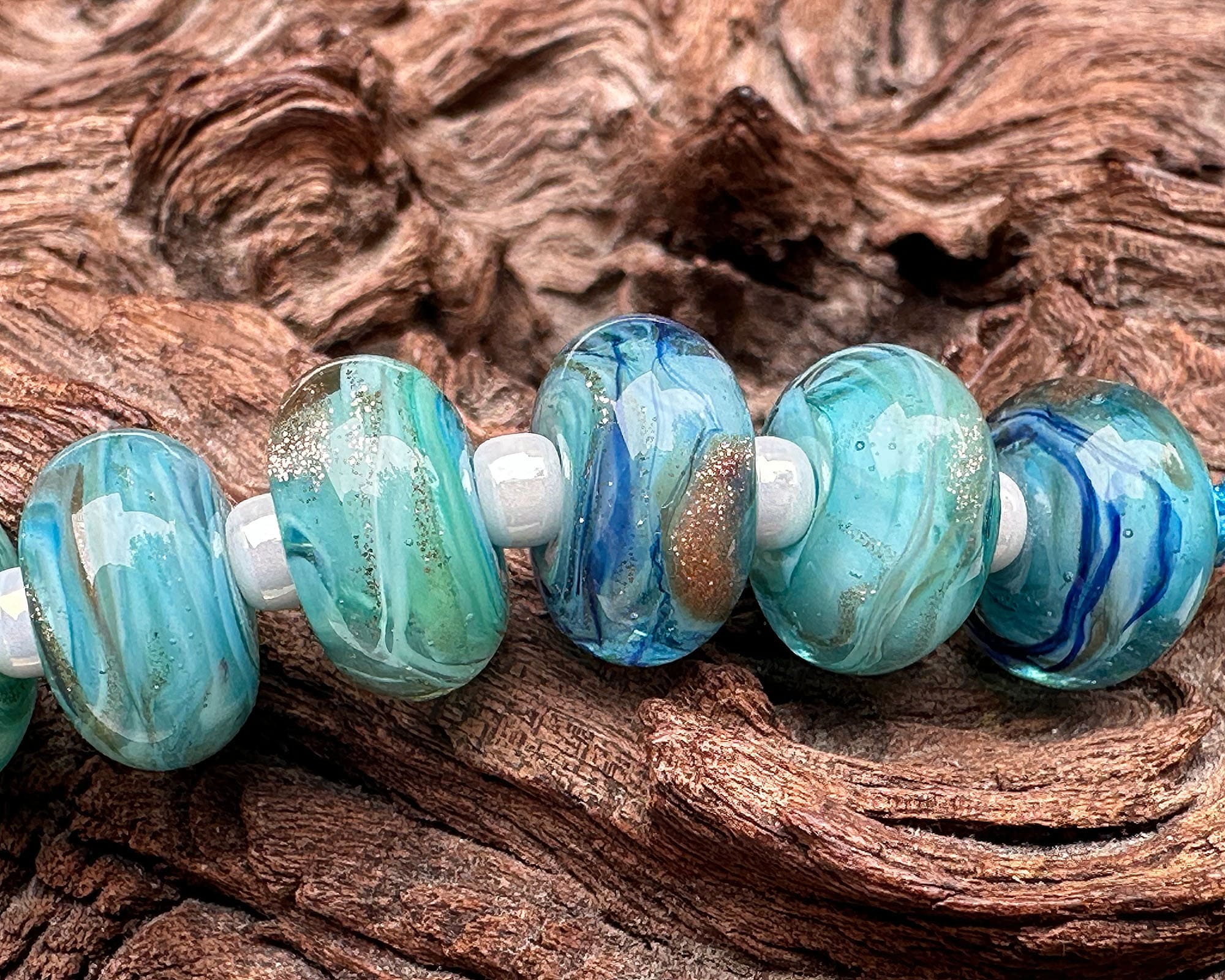 10PCS Aqua Mystic Treasure Lampwork Glass Beads Set for Jewelry Making - DIY Necklace, Bracelet & Craft Projects - Perfect for Beaders and Artisans