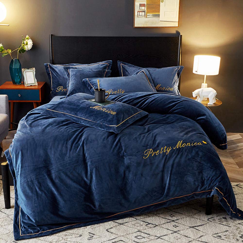 Geekcook 4-Piece Luxury Velvet Bed Sheet Set - Soft French Flannel Double-Sided Bedding, Navy Blue (Standard 22.3) - Perfect for Cozy Winter Nights & Upscale Bedroom Decor