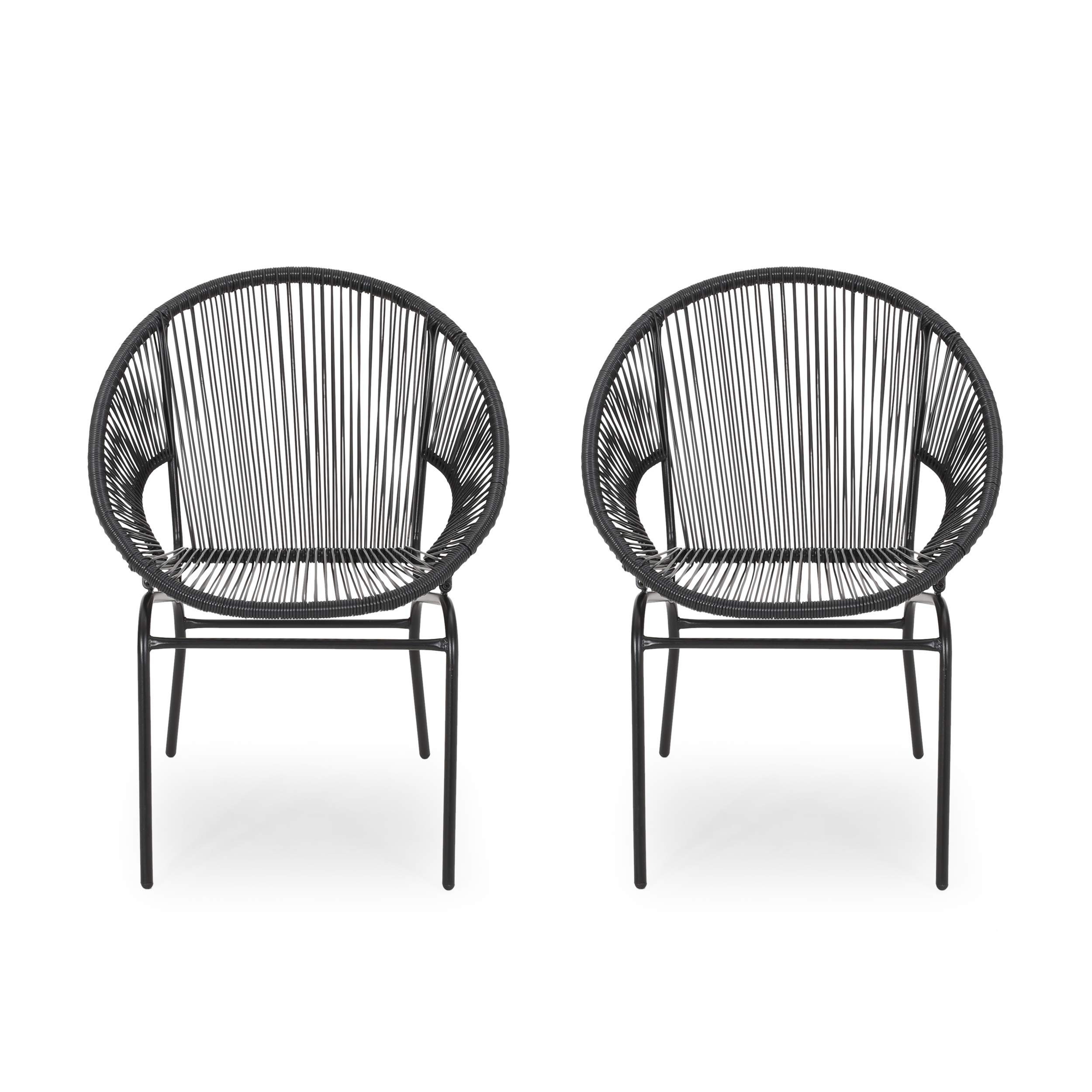 Modern Outdoor Faux Rattan Club Chair Set of 2 - Black Weather-Resistant Patio Furniture for Garden, Poolside & Backyard Relaxation