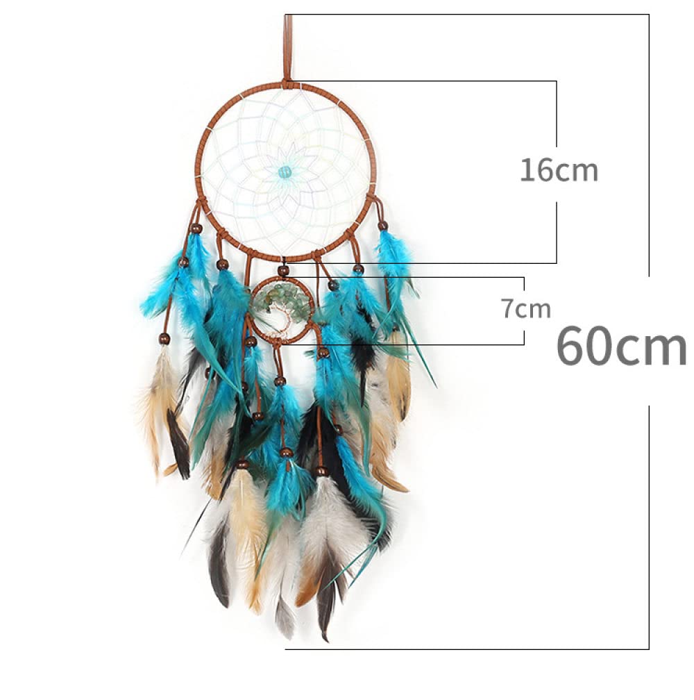 Handmade Crystal Stone Dream Catcher Wall Hanging - Boho Tree of Life Decor with Feathers for Bedroom, Nursery & Dorm Room | Perfect Spiritual Gift for Women & Teens | Meditation Room & Yoga Studio Decor