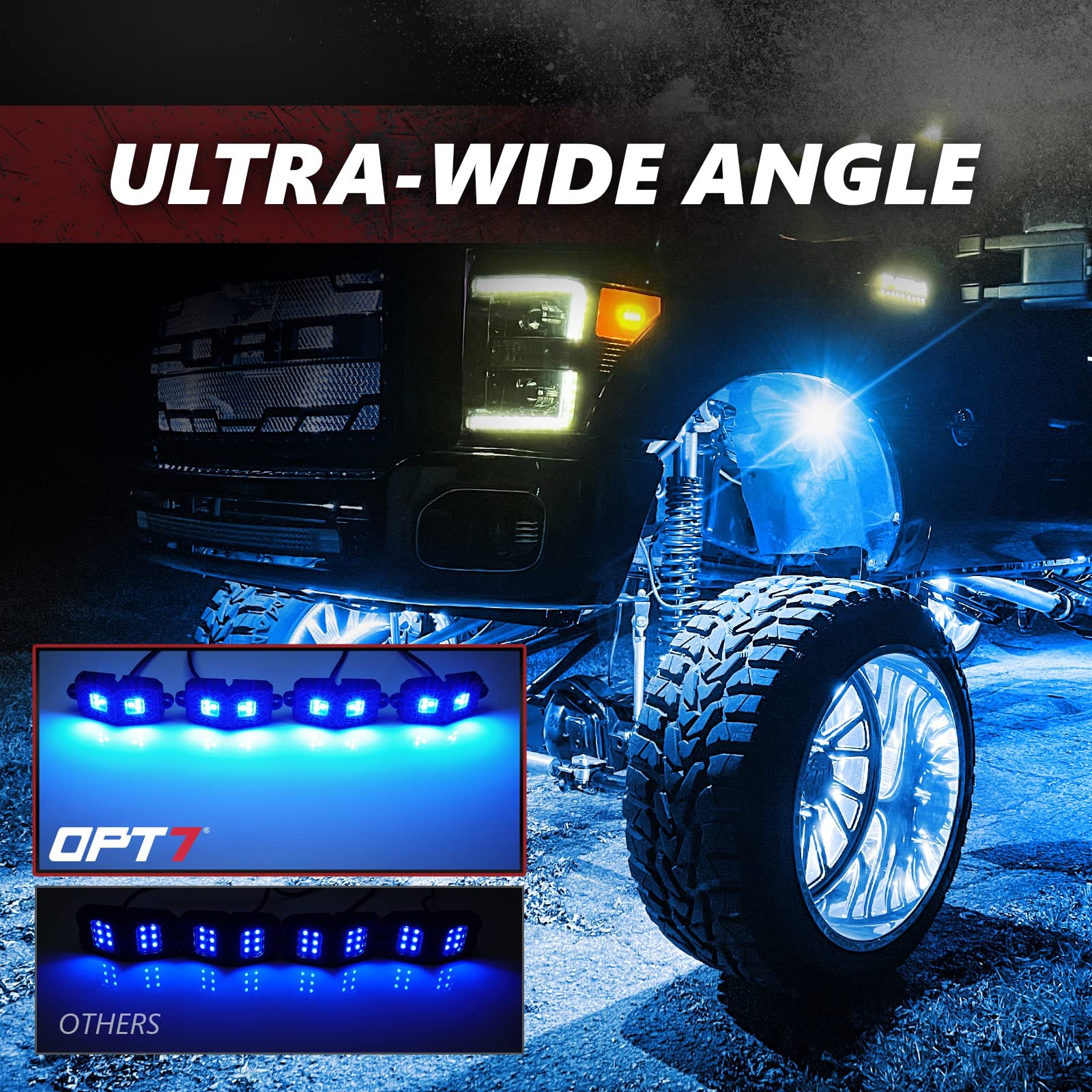 OPT7 Photon RGB LED Magnet Rock Lights with APP & Remote Control - 4-Pod Multicolor Underglow Lighting Kit for Offroad Trucks, Jeeps, RZR, ATV, UTV | IP68 Waterproof, Wide Angle Beam, Extension Wire Included | Perfect for Night Off-Roading, Car Shows & Custom Vehicle Lighting
