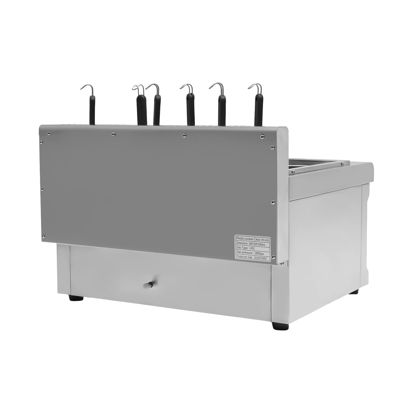 Commercial Pasta Cooker with 6 Strainer Baskets - LPG Gas Noodle Cooking Machine for Restaurants - 3 Compartments & 6 Noodle Filters - Perfect for Pasta, Ramen & Pho Preparation in Commercial Kitchens