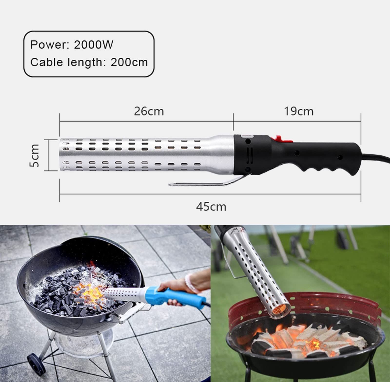 Electric Charcoal Lighter - Portable Fire Starter for BBQ, Grill, Camping & Fireplace | Fast Ignition with Push Button Switch | No Need to Hold | Perfect for Outdoor Cooking, Backyard Parties & Campfires (Black)