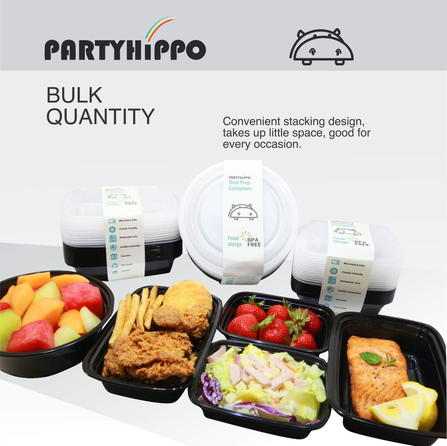 PARTYHIPPO 12-Pack Small Meal Prep Containers with Single Lids, 12 oz BPA-Free Food Storage | Stackable & Reusable Bento Lunch Boxes | Microwave, Dishwasher & Freezer Safe | Perfect for Portion Control, Meal Planning & On-the-Go Lunches