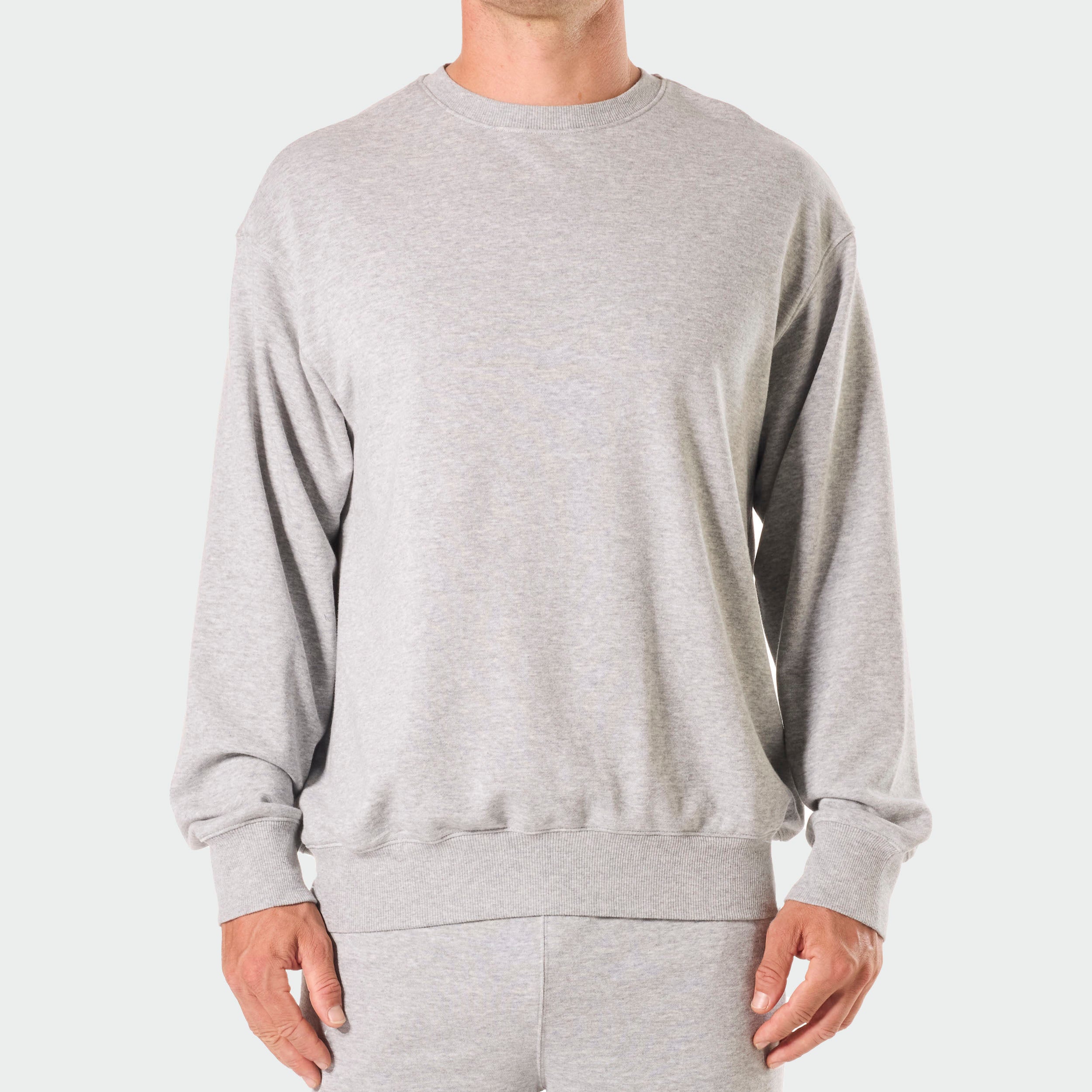Men's Lightweight French Terry Cotton Sweatshirt - Light Grey Marle | Comfortable Casual Pullover for Everyday Wear & Lounge