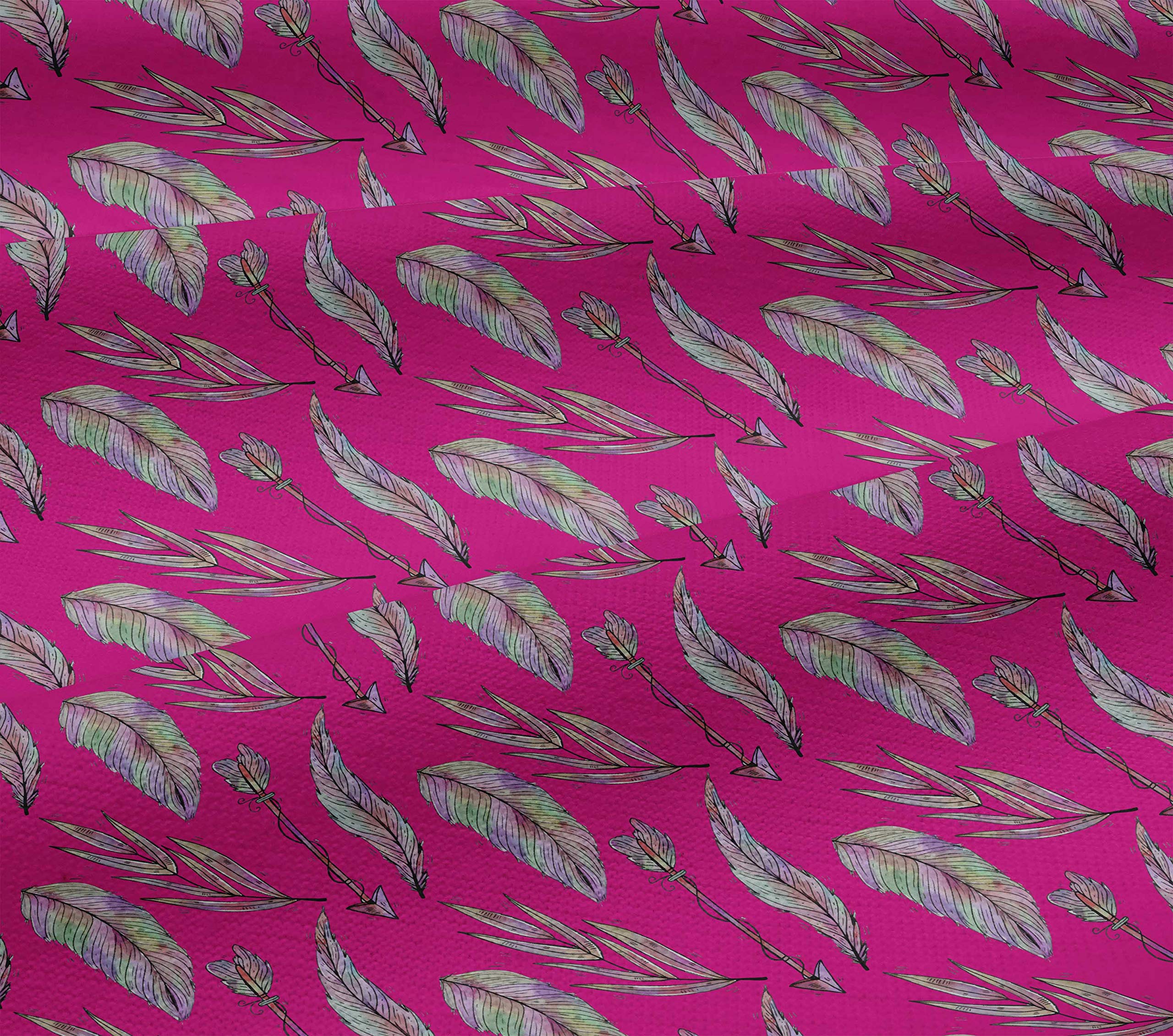 oneOone Viscose Jersey Fuchsia Pink Feather Print Fabric - 60 Inch Wide Dress Material by The Yard | Perfect for Boho Dresses, Summer Skirts & DIY Fashion Projects