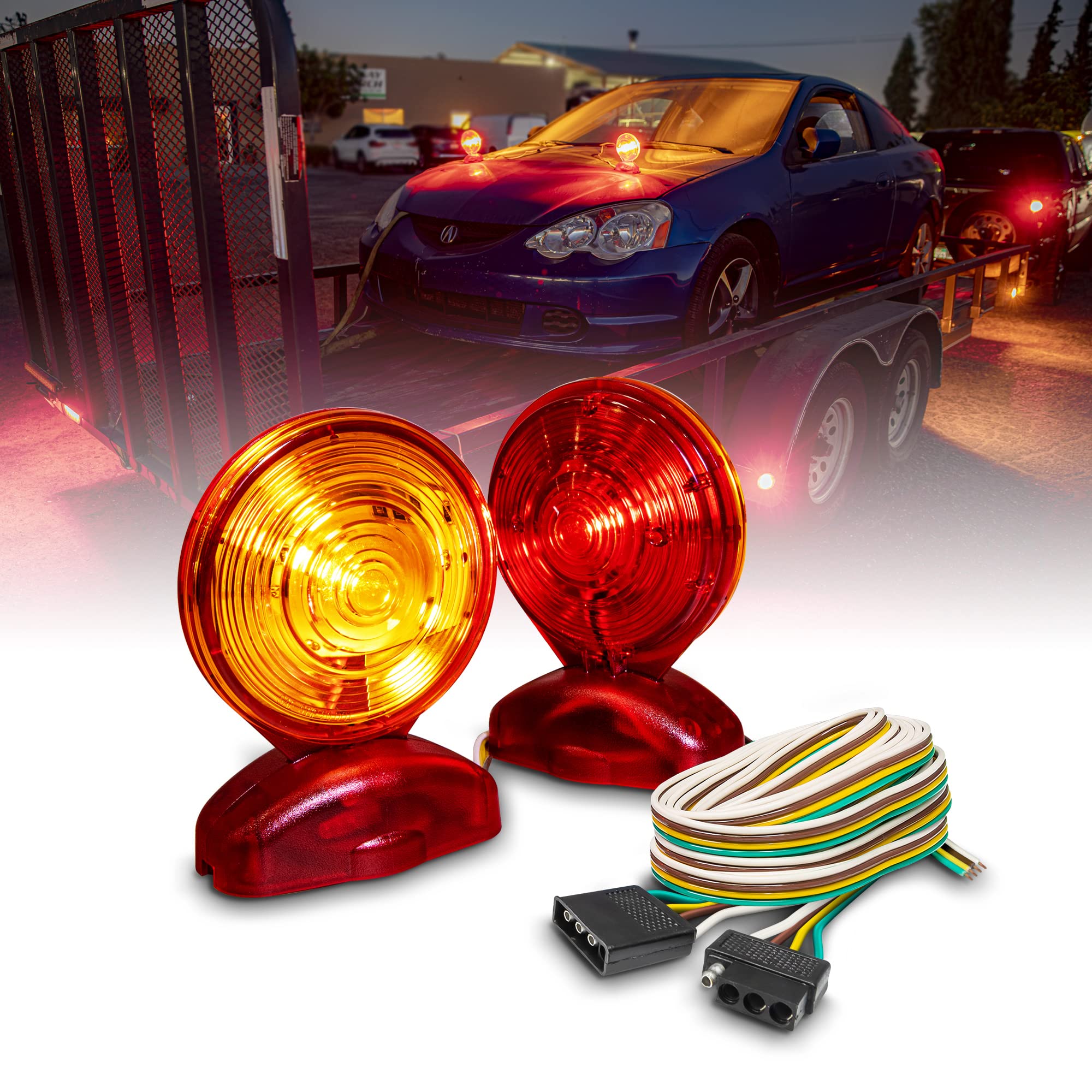 True MODS 20-Inch Magnetic Red/Amber LED Trailer Tail Light Kit - DOT FMVSS-108 & SAE STIP Certified, IP67 Waterproof, 55lb Strong Magnet - Turn Signal, Brake & Parking Lights for Trucks, RVs, Boats, Cars & Bike Trailers - Perfect for Night Towing & Off-Road Adventures