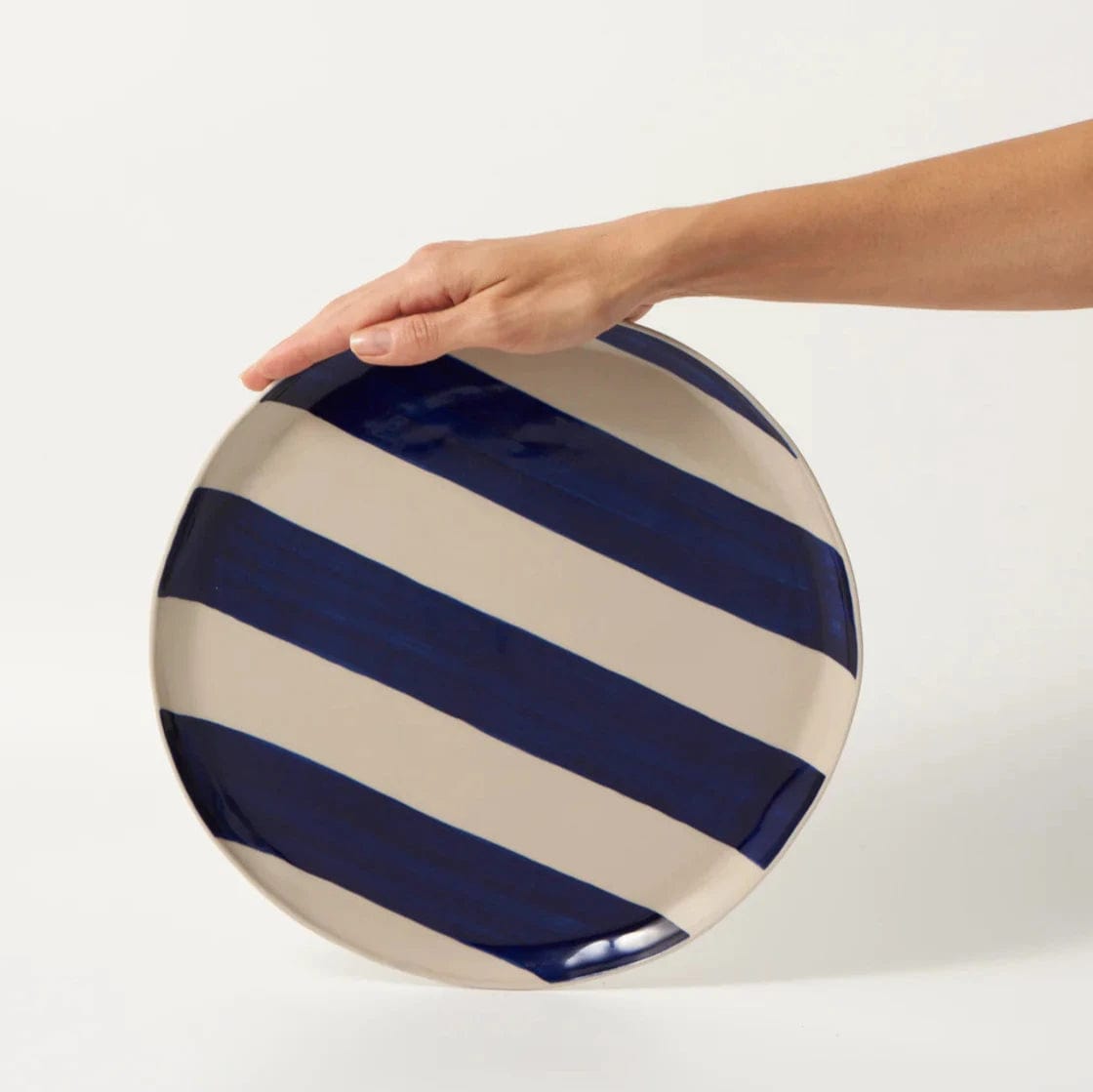Blue and White Striped Ceramic Platter - Elegant Cabana Style Serving Dish for Parties, Picnics & Home Decor | Durable & Stylish Tableware