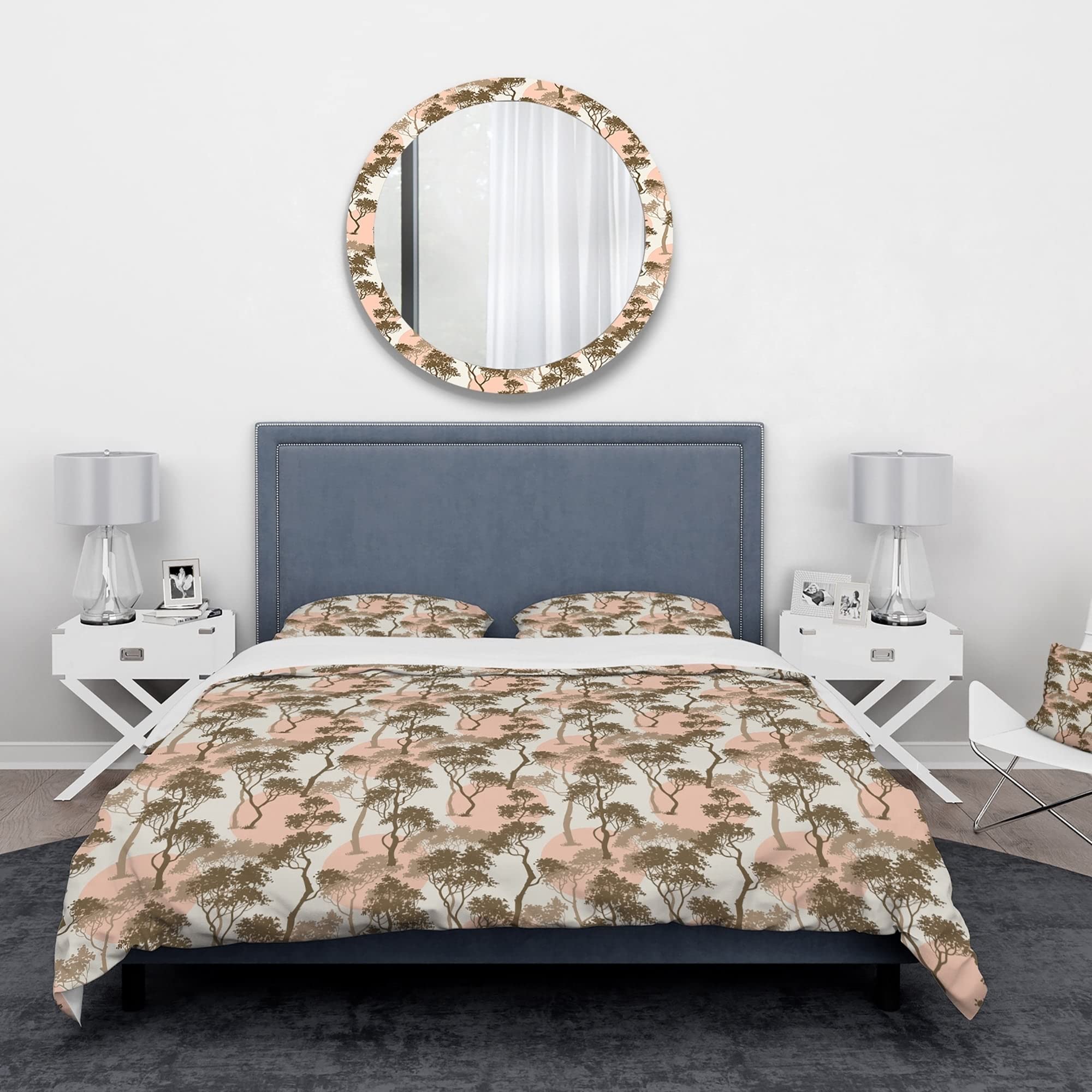 Designart 'Trees Under The Full Moon in Forest' Abstract Duvet Cover Set - Full/Queen Size Bedding with 2 Pillow Shams | Modern Home Decor for Bedroom, Guest Room & Dorm (Comforter Not Included)