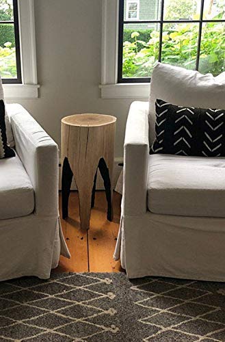 Rustic Ski Lodge Nightstand - Handcrafted Barn Wood Stump Table with Round Top for Bedroom, Cabin & Farmhouse Decor