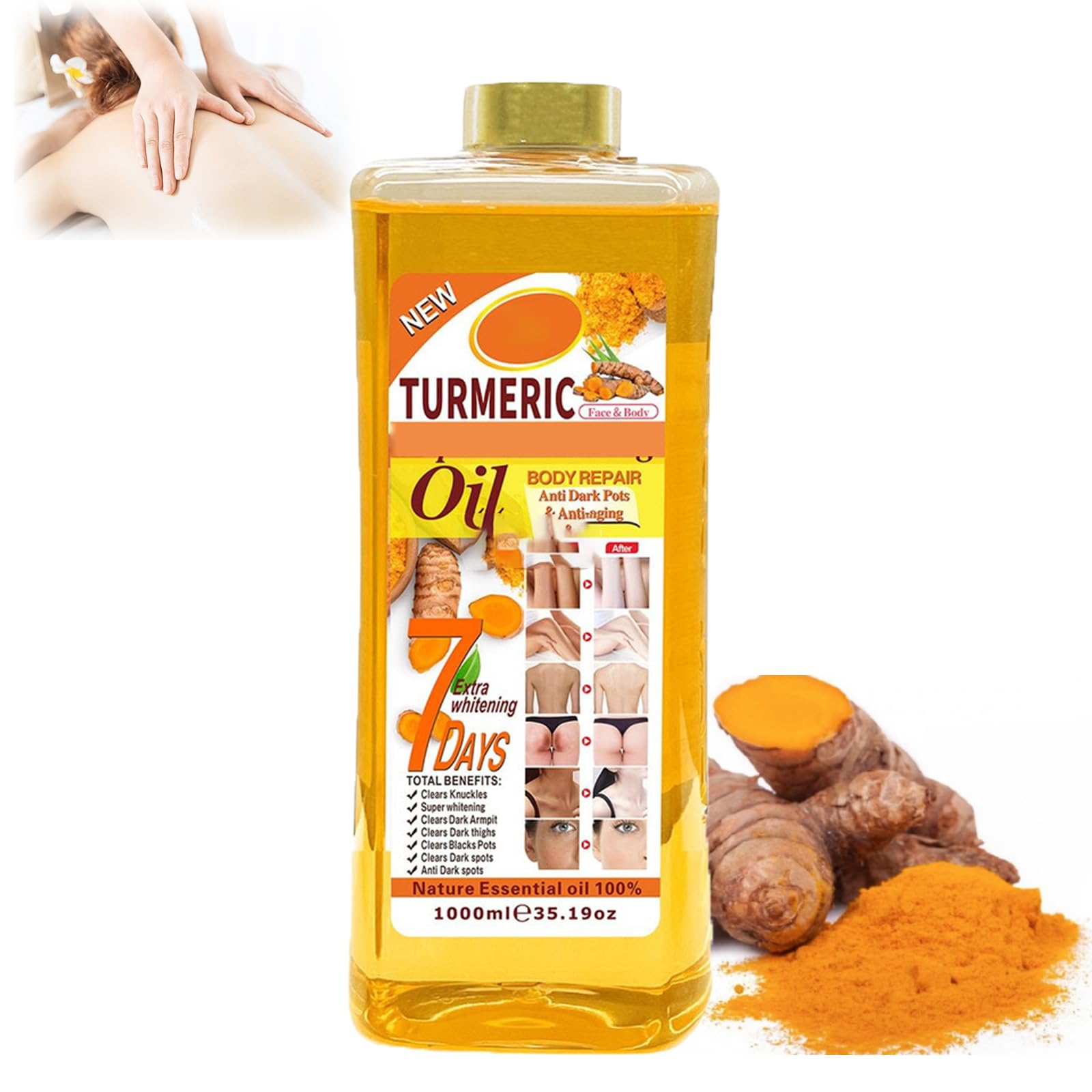 Turmeric & Papaya Super Body Oil with Vitamin C - 35.19 fl.oz Moisturizing Face & Body Oil for Dry Skin - 7 Days Nourishing Treatment for Glowing Skin - Perfect for Daily Hydration & Spa Relaxation
