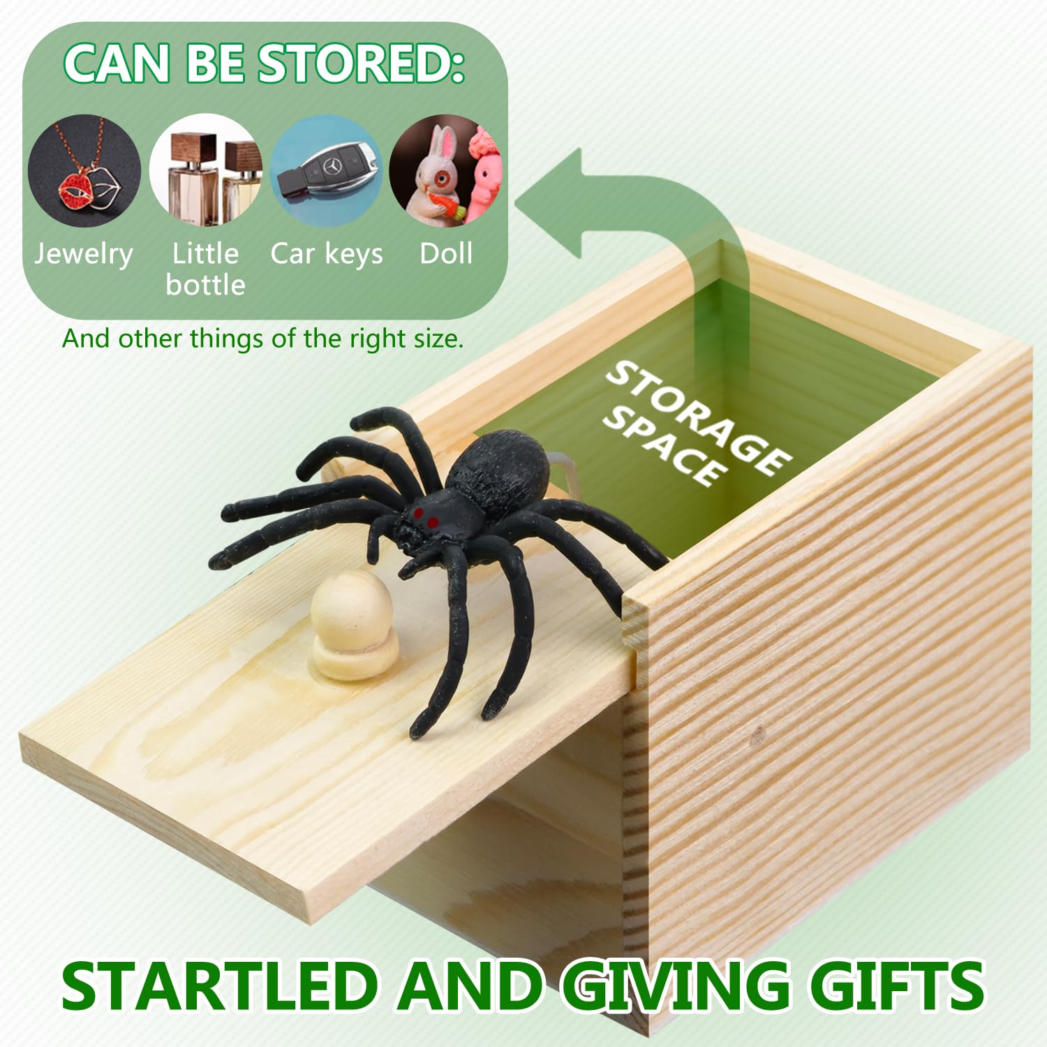 PARNIXS Handcrafted Wooden Spider Prank Box - Funny Money Surprise Gift for Adults & Kids (Upgraded Version) - Perfect for Halloween Pranks, Birthday Gag Gifts & Office Jokes