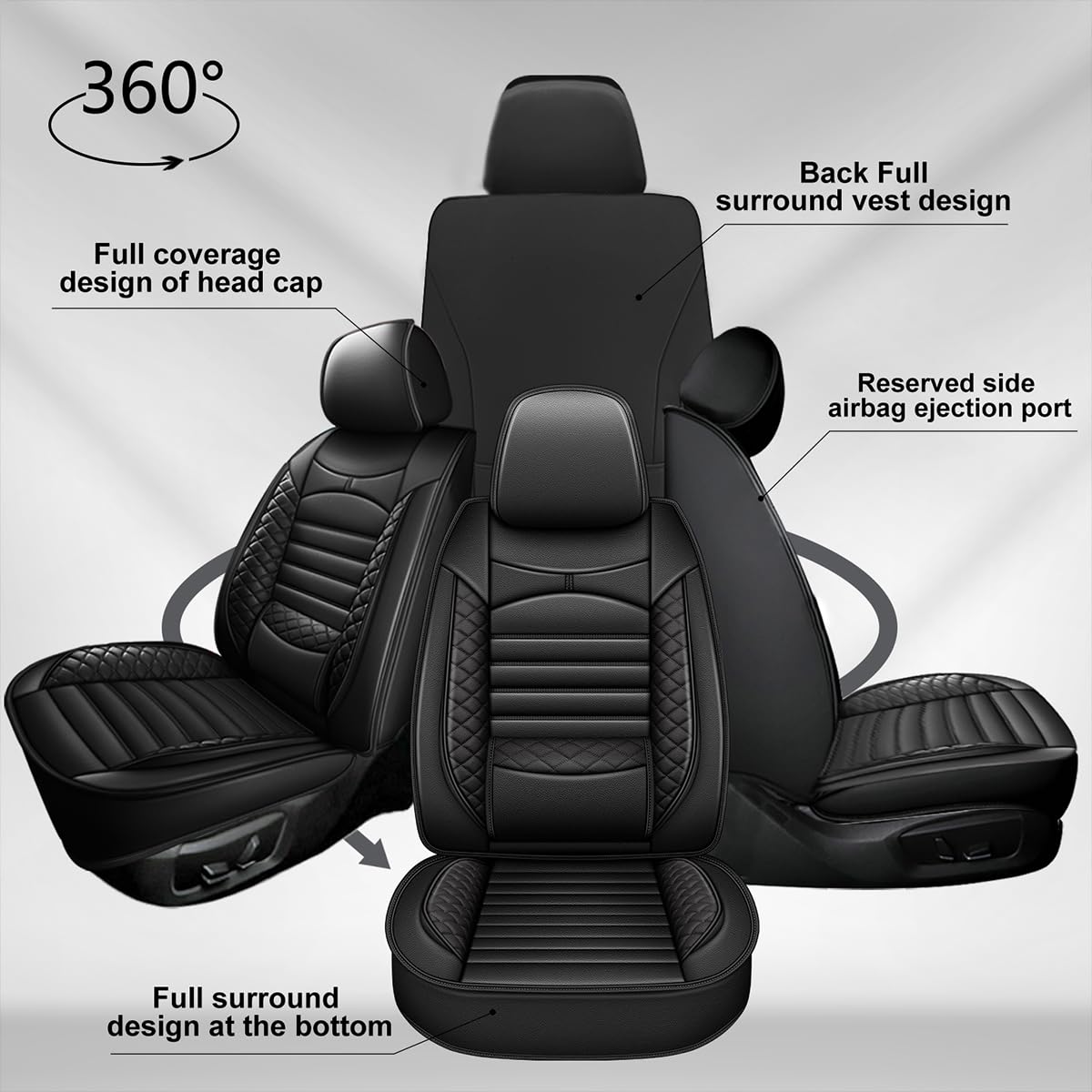 Premium Faux Leather Waterproof Car Seat Covers - Full Set 5 Seats for Volkswagen Passat 1999-2023 Models | Airbag Compatible | Black Seat Protector | Perfect for Daily Commute, Road Trips & Family Protection