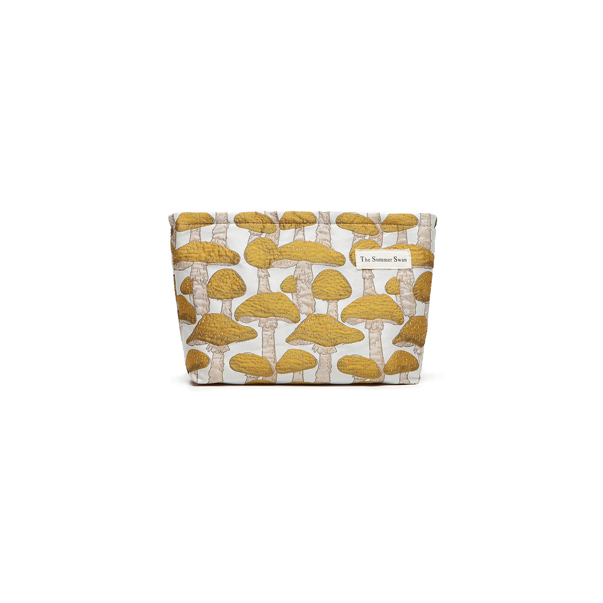 **The Summer Swan Large Aesthetic Makeup Bag – Floral Design Midday Clutch for Women | Perfect for Period Kit, Hygiene & Skincare Storage | Cute Travel & Everyday Use (Mushroom Yellow)**