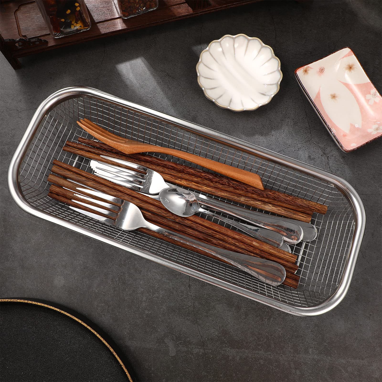 Stainless Steel Utensil Drying Rack - Compact Silverware Organizer for Spoons, Forks, Knives & Chopsticks | Dishwasher Safe Kitchen Counter Drainer Basket | Perfect for Small Spaces & Efficient Kitchen Organization
