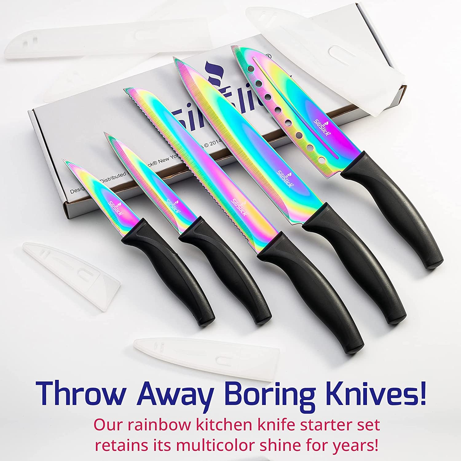 Premium 5-Piece Kitchen Knife Set with Sharpener & Magnetic Holder - Titanium Non-Stick Coated Stainless Steel, Dishwasher Safe - Perfect for Home Chefs, Cooking Enthusiasts & Professional Kitchens