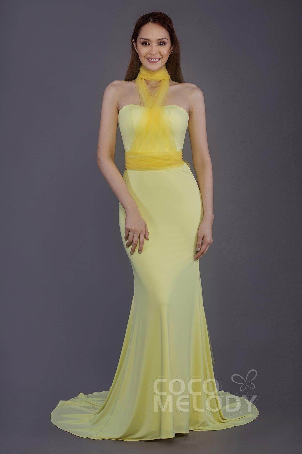 Elegant Mermaid Court Train Knitted Fabric Bridesmaid Dress PR3498 - Perfect for Weddings, Formal Events & Special Occasions