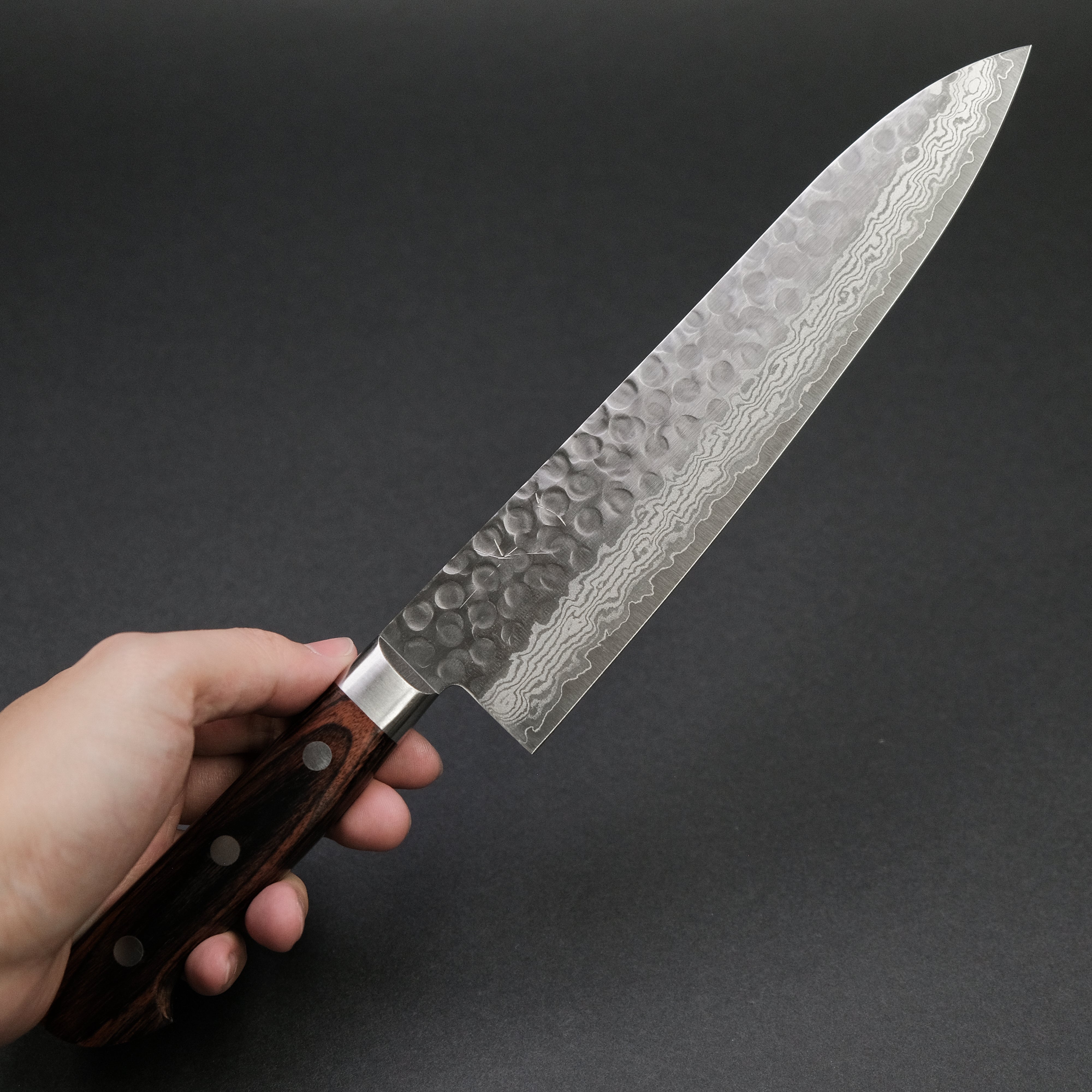 Hitohira HG Tsuchime Damascus Gyuto 210mm Japanese Chef Knife - Imitation Mahogany Handle for Professional Cooking, Sushi & Meat Cutting