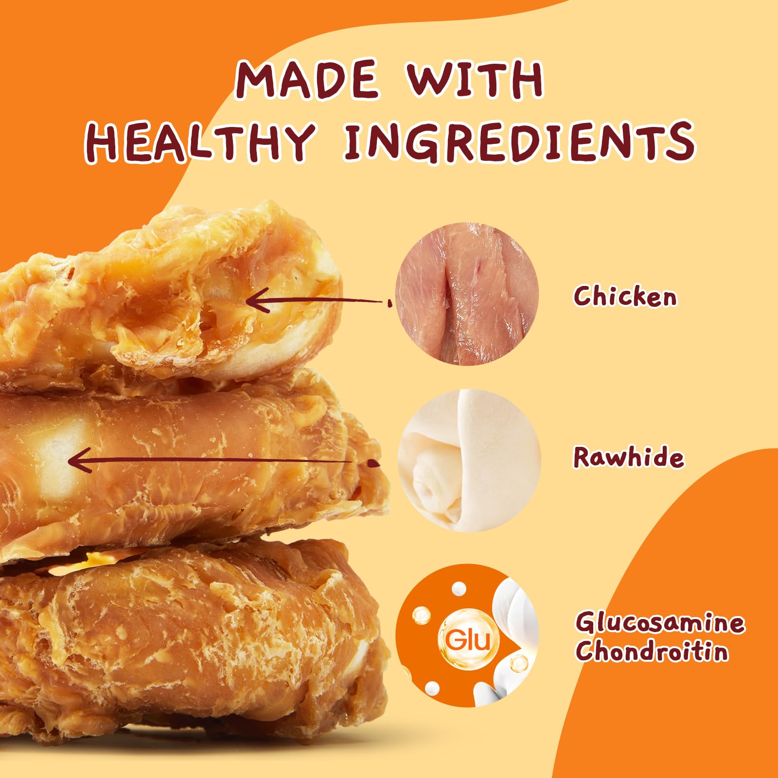 Premium Long-Lasting Dog Treats - Chicken Wrapped Rawhide Donuts for Medium & Large Dogs | Natural Chewy Chews for Dental Health | Perfect for Training Rewards & Playtime Snacks
