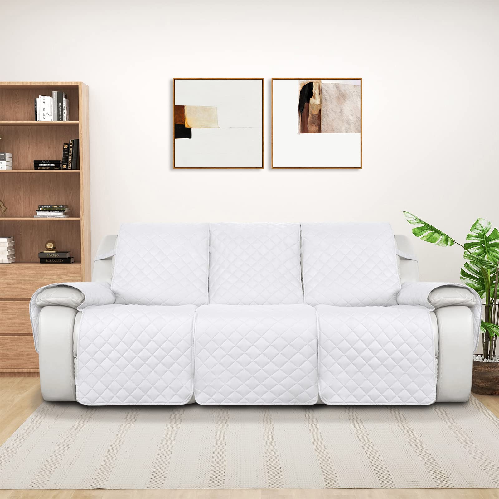 PureFit Waterproof Reversible 3-Seater Recliner Sofa Cover - Non-Slip Split Design for Reclining Couches, Washable Furniture Protector for Pets & Kids (White/White) | Perfect for Living Rooms, Family Gatherings & Pet-Friendly Homes