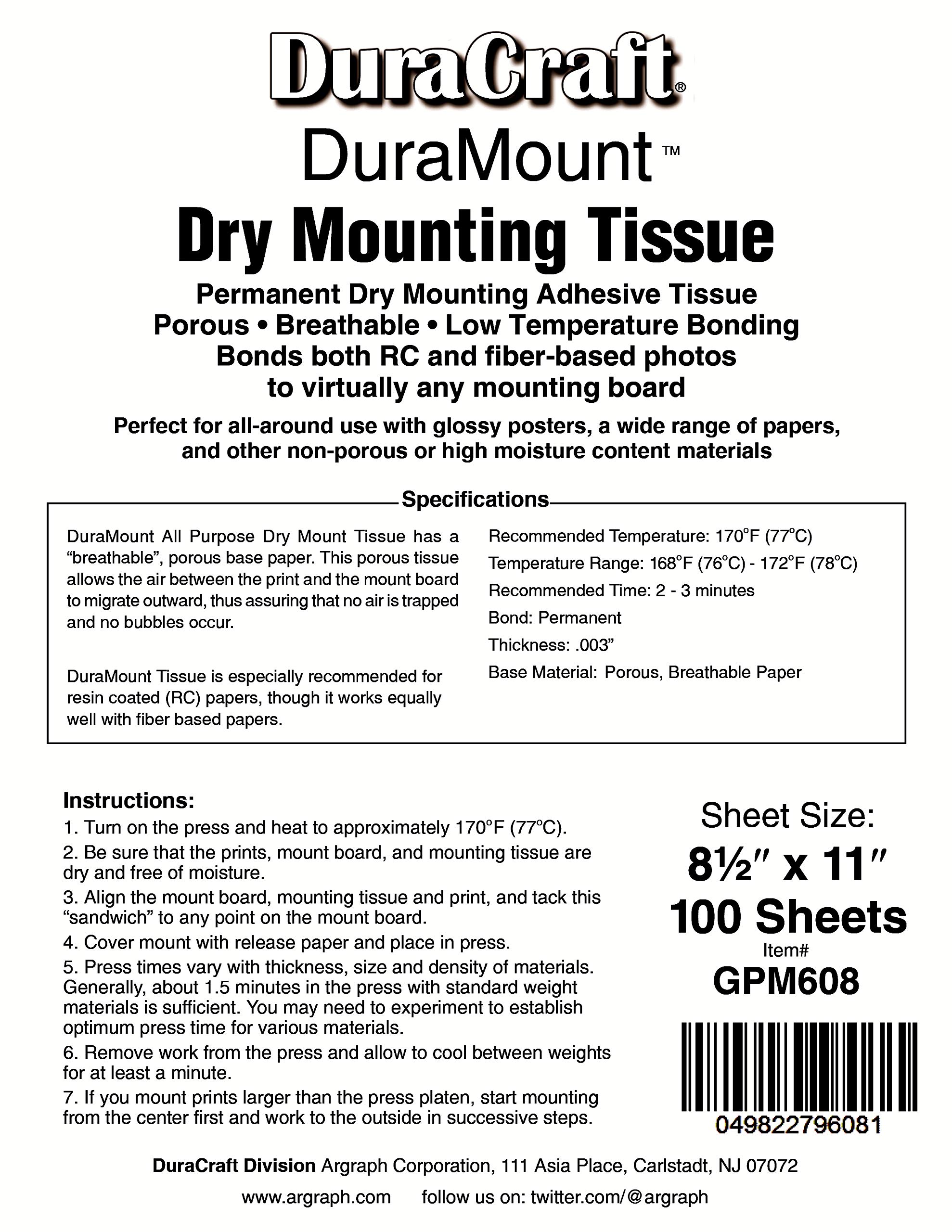 DuraCraft DuraMount Dry Mount Tissue Paper 8.5 x 11 Inches, 100 Sheets - Perfect for Art Projects, Scrapbooking & Framing Photos
