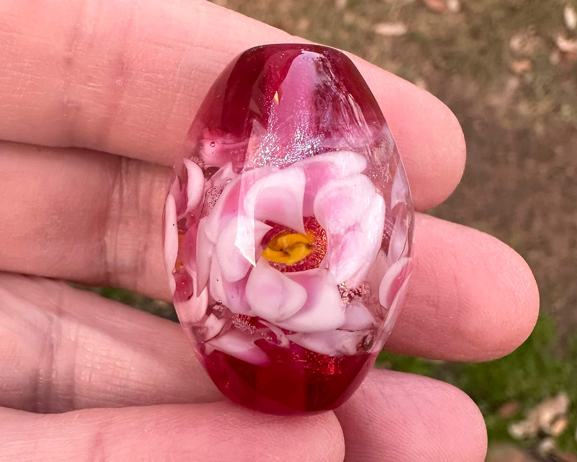 Double Pink Floral Lampwork Focal Bead SRA - Handmade Glass Bead for Jewelry Making, DIY Crafts, Necklace & Bracelet Designs - Perfect for Beaders and Artisan Creations