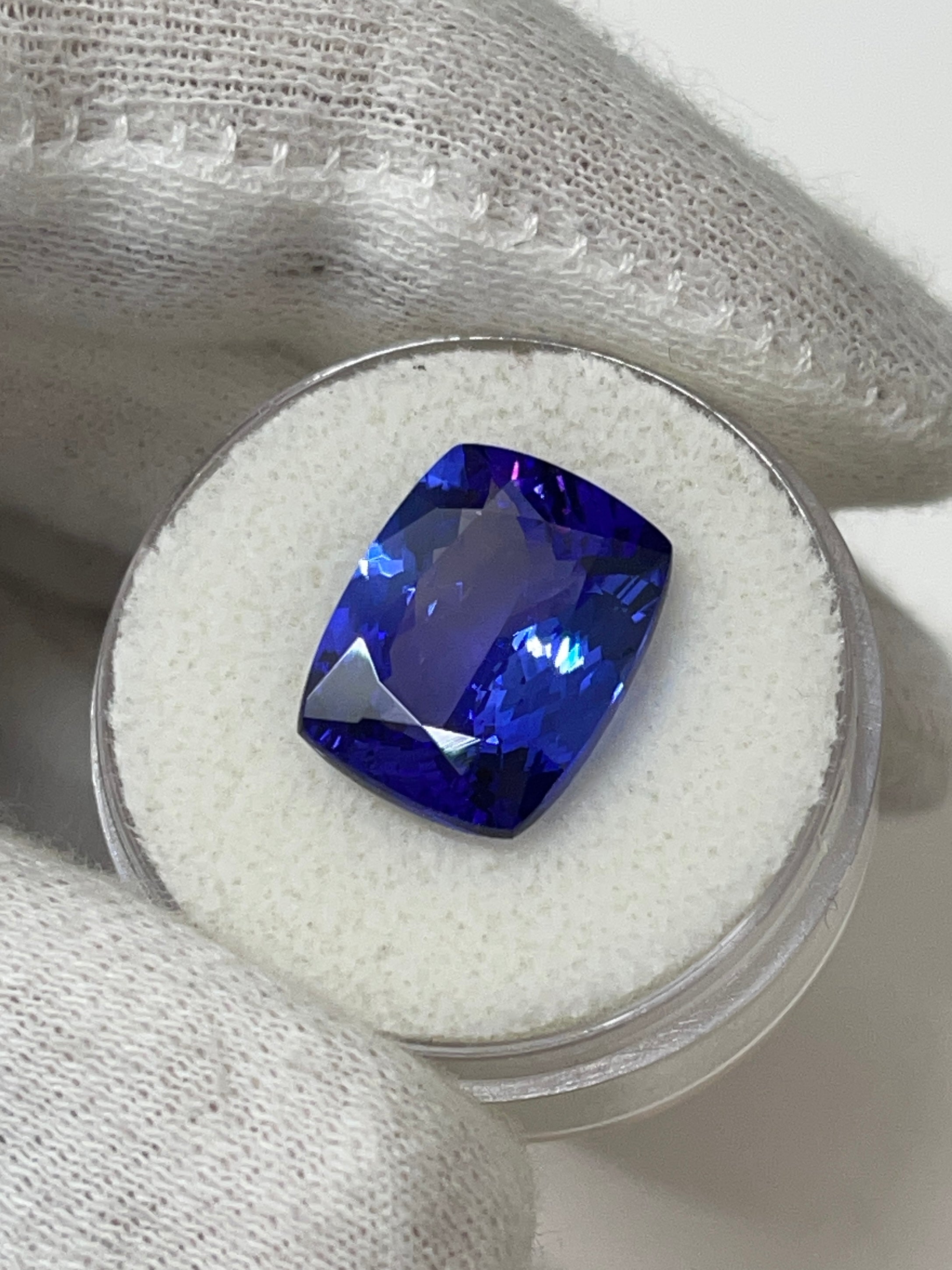 8.56 Carat GIA Certified Natural Violetish Blue Tanzanite Loose Gemstone - 14x11mm Cushion Cut for Jewelry Making, Engagement Rings & Collector's Pieces
