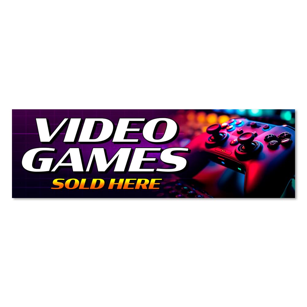 8ft x 2.5ft Video Games Vinyl Banner - High-Quality Gaming Decor for Events, Parties & Esports Tournaments