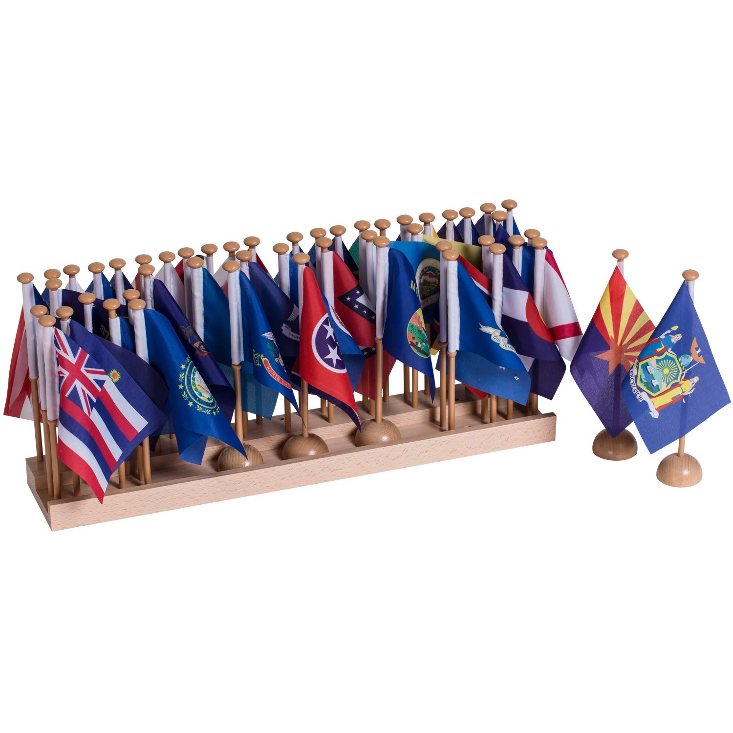 50 USA State Wooden Desk Flags on Stand - American Geography Educational Toys for Preschool, Homeschool & Kids - Perfect for Classroom Learning & Home Decor