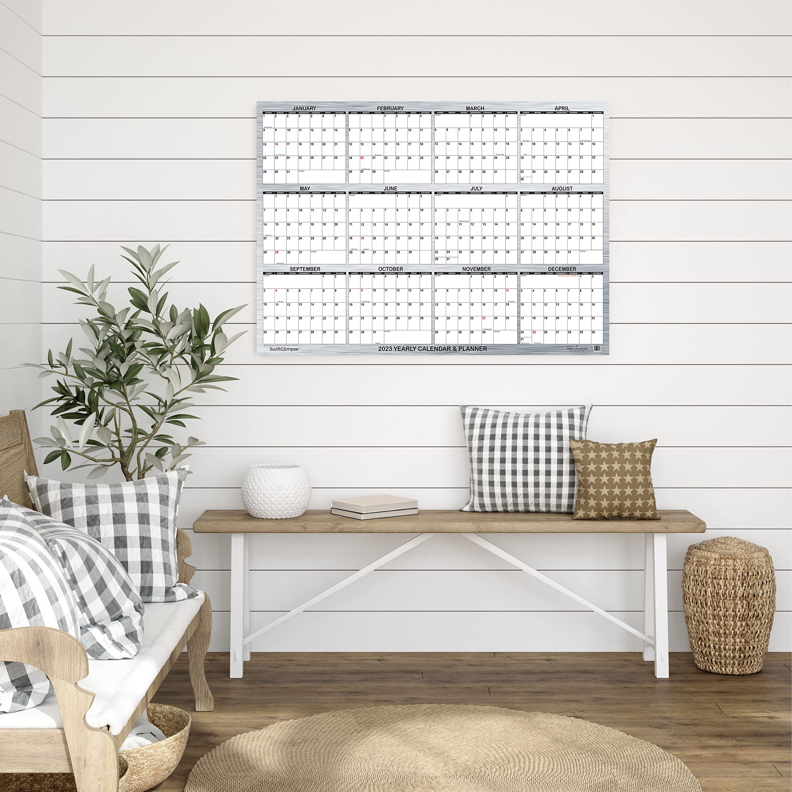 2025 SwiftGlimpse Wall Calendar - 24x36 Inch Large Designer Series | Dry Erase Yearly Planner with Brushed Metal Frame | Perfect for Office, Home & Classroom Organization