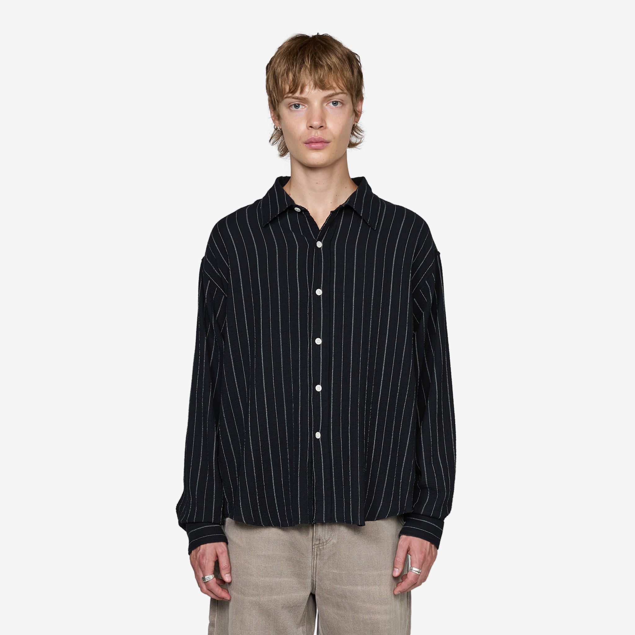 Vacation Shirt for Men - Black Textured Stripe Casual Button Down Shirt | Perfect for Beach Holidays, Summer Travel & Relaxing Getaways