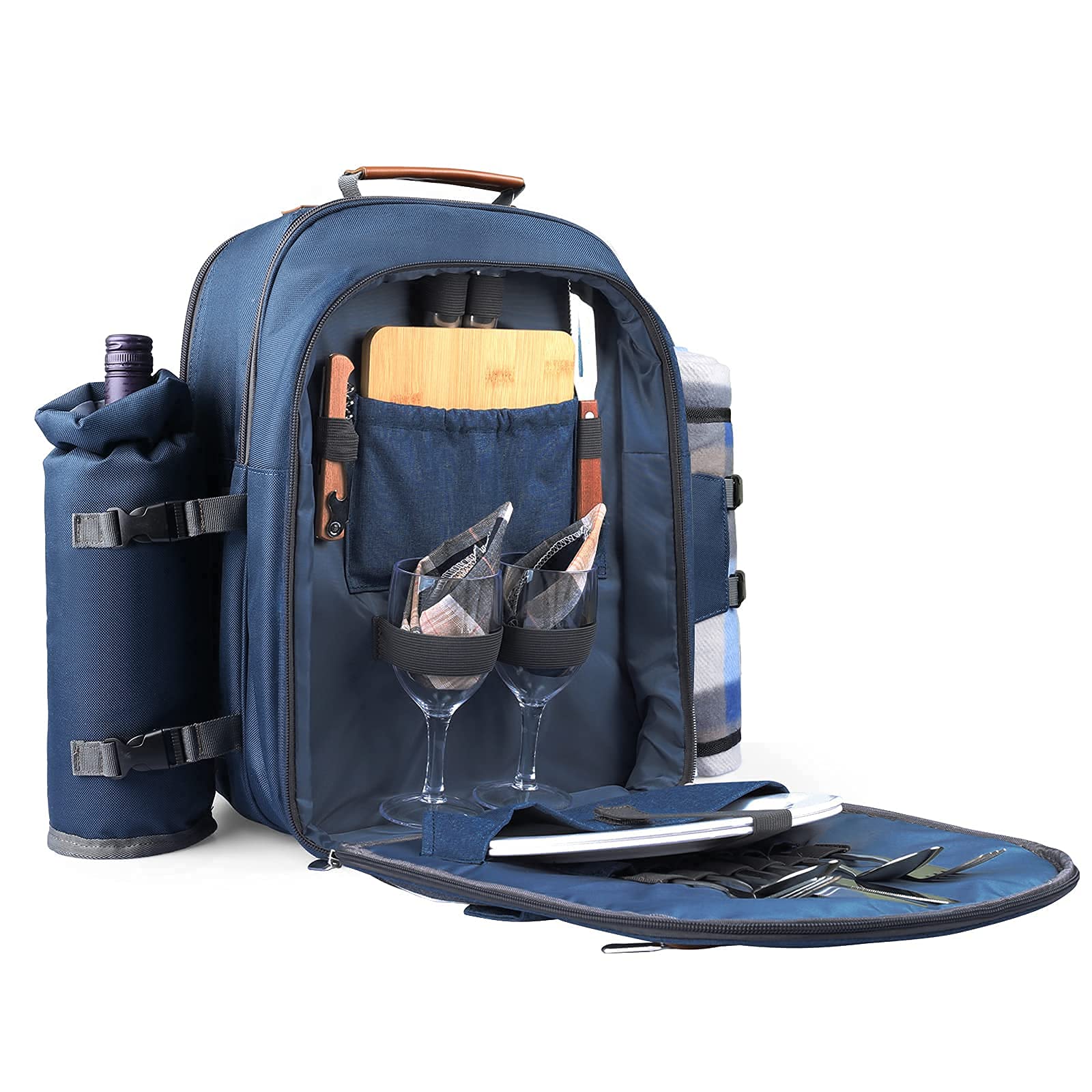 **Sunflora Insulated Picnic Backpack for 4 People – Large Cooler Compartment, Durable & Spacious Picnic Bag for Outdoor Adventures (Brush Beige & Navy) – Perfect for Beach Trips, Camping, Hiking & Family Outings**