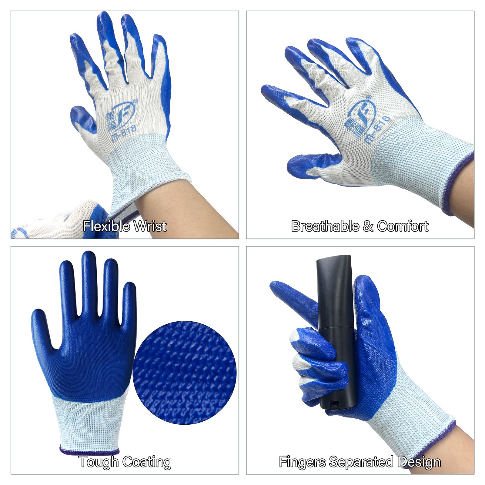 90 Pairs Bulk Gardening Gloves for Men & Women - Breathable Rubber Coated Safety Work Gloves (9.1 Inch) - Ideal for Gardening, Landscaping, Farming & Outdoor Yard Work
