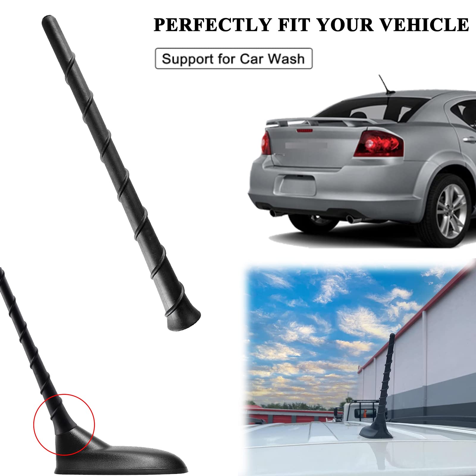 8 Inch Roof Antenna Mast Replacement for 2011-2022 Jeep Cherokee/Grand Cherokee, Dodge Durango/Dart/Journey, Chrysler 200 - Compatible with OEM Part Numbers 5091100AA & 68297936AA - Durable Rubber Base for All-Weather Protection - Perfect for Off-Roading, Daily Commuting & Car Enthusiasts
