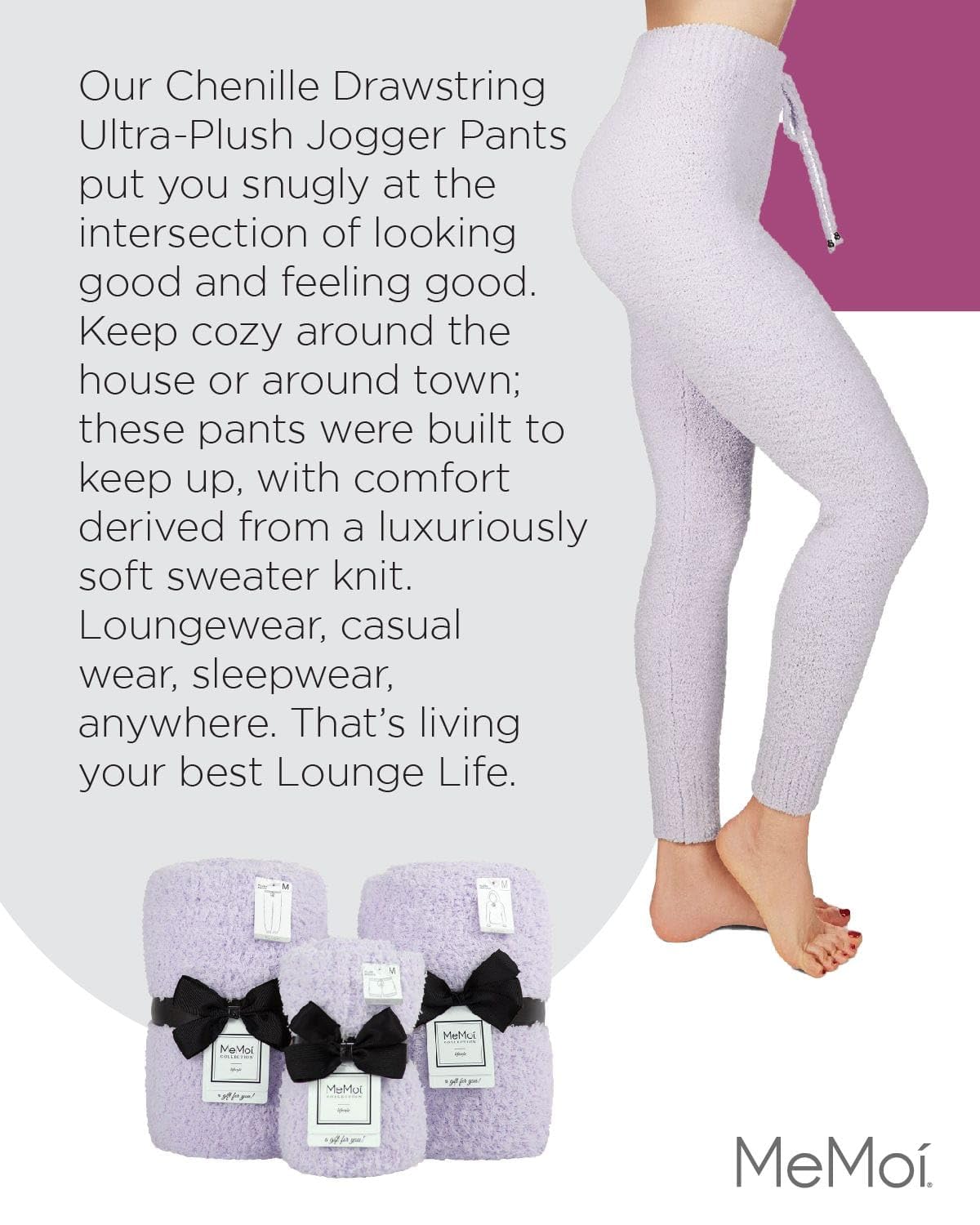 MeMoi Women's Ultra Soft Chenille Jogger Pants with Drawstring Waist - Cozy Lounge Pants for Home, Yoga & Casual Wear