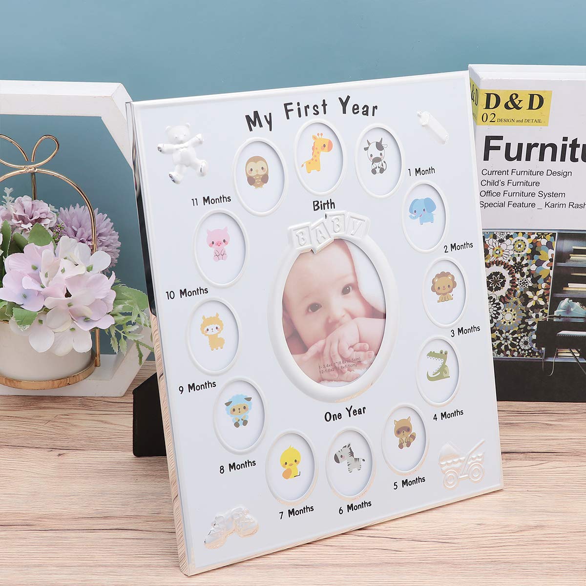 First Year Photo Frame | Newborn Picture Frame | Baby Keepsake Frame for 12 Months Memories | Perfect for Baby Showers, New Moms & Nursery Decor | Capture Milestones from Birth to First Birthday