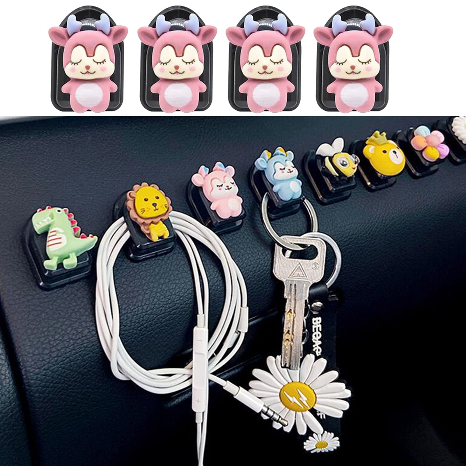 Adorable Cartoon Mini Car Hooks - Creative Sticky Dashboard Hooks for Car Seat Back Organizer - Perfect for USB Cables, Car Keys & Earphone Wires - Ideal for Car Interior Organization & Accessories - Great for Road Trips & Daily Commutes